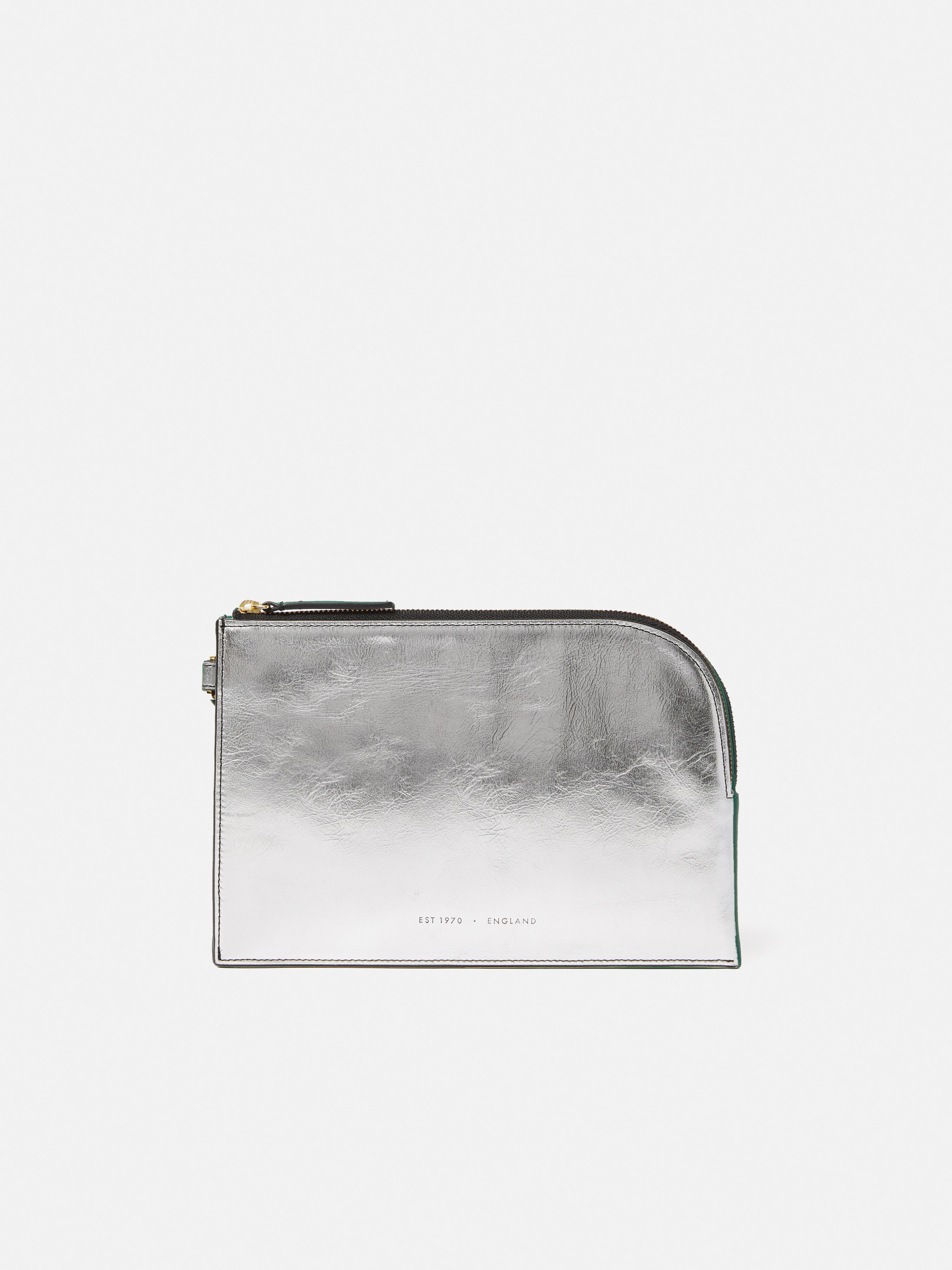 Sophia Metallic Leather Pouch - Silver | Stylish Clutch for Women | Perfect for Parties, Weddings & Evening Events