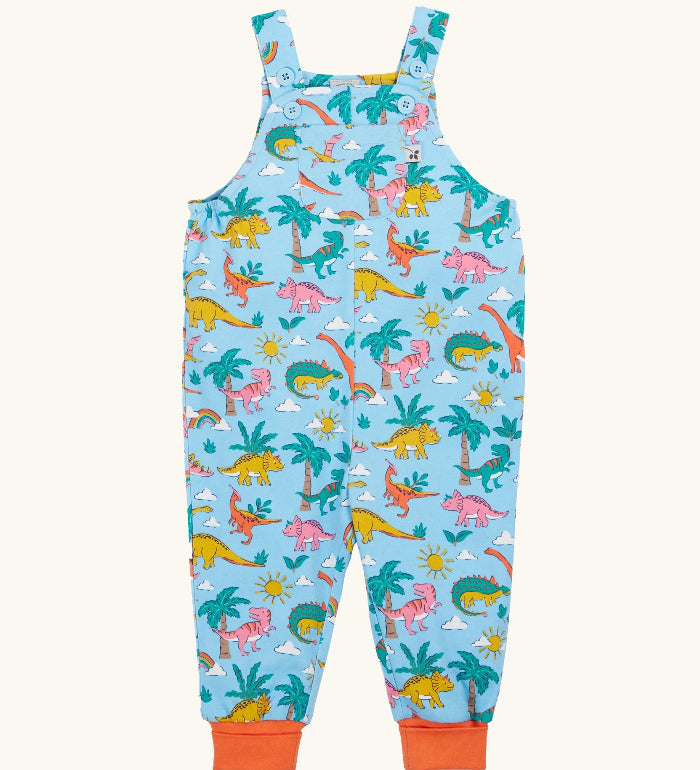Parsnip Dungarees - Bluebird Dinoland Print Overalls for Women | Trendy Dinosaur Pattern Jumpsuit for Casual Wear, Outdoor Adventures & Themed Parties