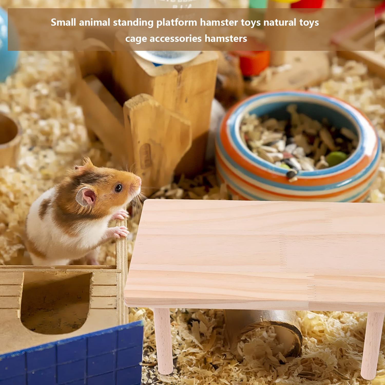 1 Pcs Natural Wooden Hamster Platform - Small Animal Resting Area & Cage Accessory for Hamsters, Mice, Gerbils - Perfect for Climbing, Playing & Sleeping in Pet Cages