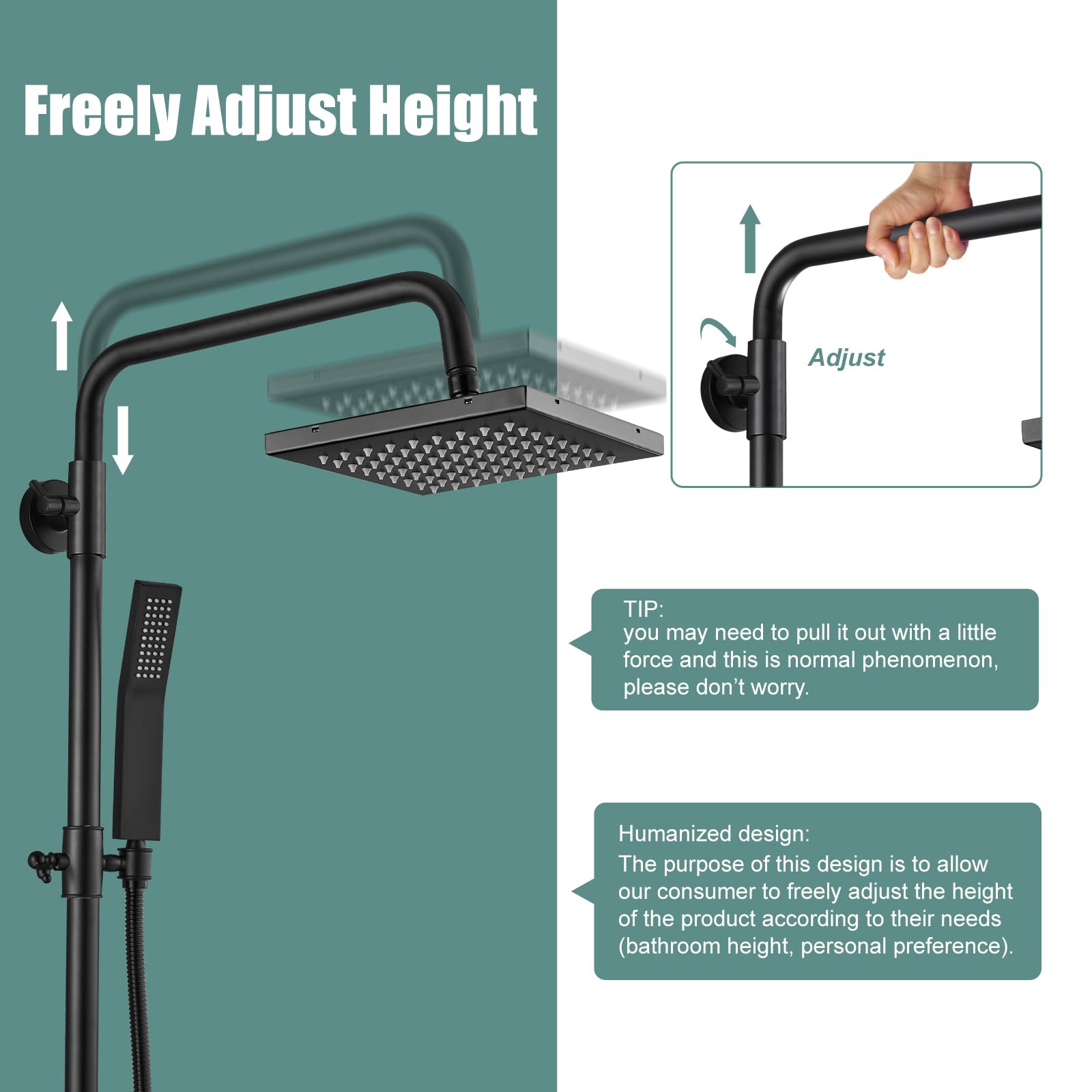 Matte Black Rain Shower System Set - 3 Function Exposed Shower Faucet with 8 Inch Swivel Rainfall Shower Head & Handheld Sprayer - Complete Bathroom Shower System with Wall Mount Tub Spout - Perfect for Modern Master Bathrooms and Spa-Like Showers