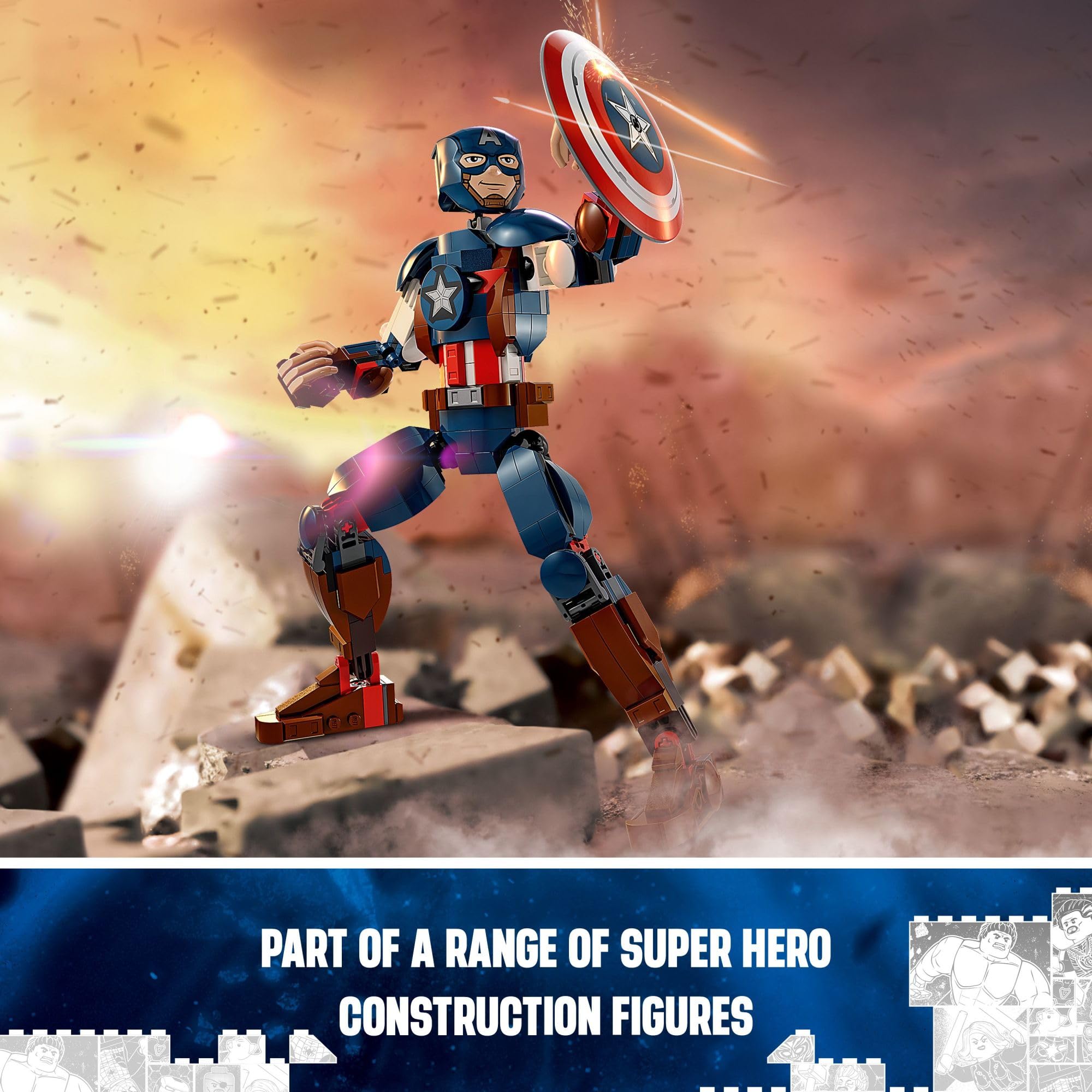 LEGO Marvel Captain America Building Kit 76258 - Buildable Avengers Action Figure with Posable Joints & Attachable Shield - Collectible Toy for Kids Ages 8-12 - Perfect for Play, Display & Marvel Superhero Battles