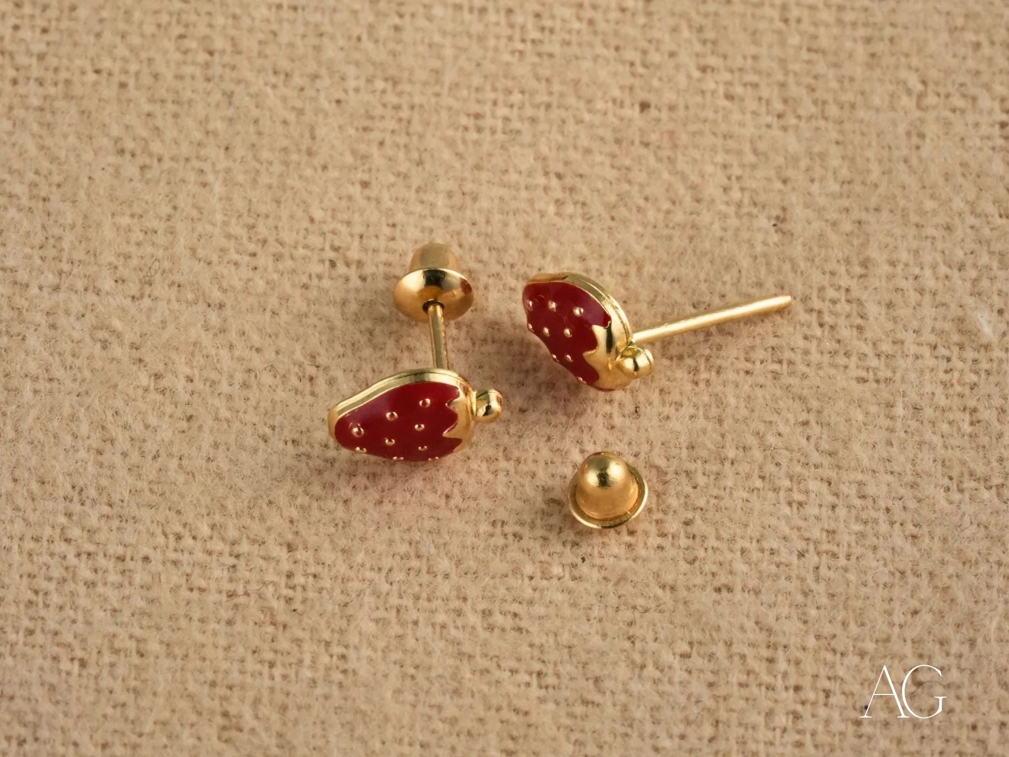 18k Gold Sweet Strawberry Enamel Stud Earrings for Kids - Perfect for Birthdays, Gifts & Everyday Wear