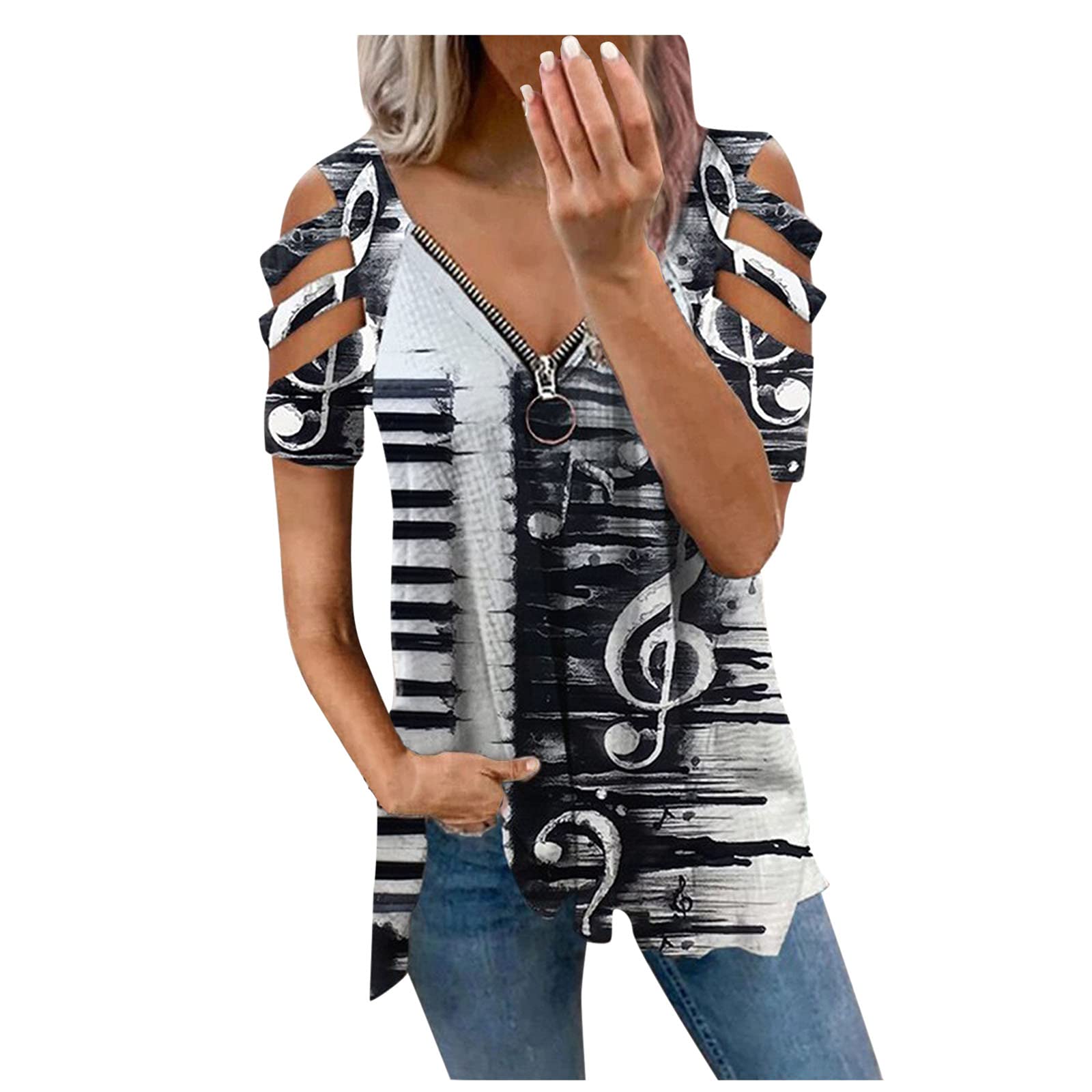 Women's Stitching V-Neck Short Sleeve Tops - Casual Loose Fit Workout Tees for Women | Gym, Yoga, Running & Everyday Wear