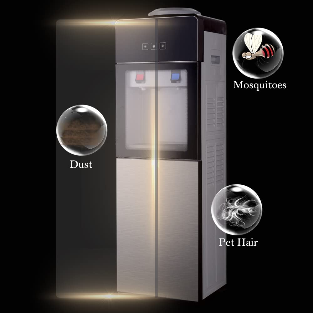 Premium 3-5 Gallon Top-Loading Hot & Cold Water Cooler Dispenser - Luxury Design with Storage Cabinet & Glass Door for Home, Office & School - Grey - Perfect for Kitchens, Break Rooms & Dormitories