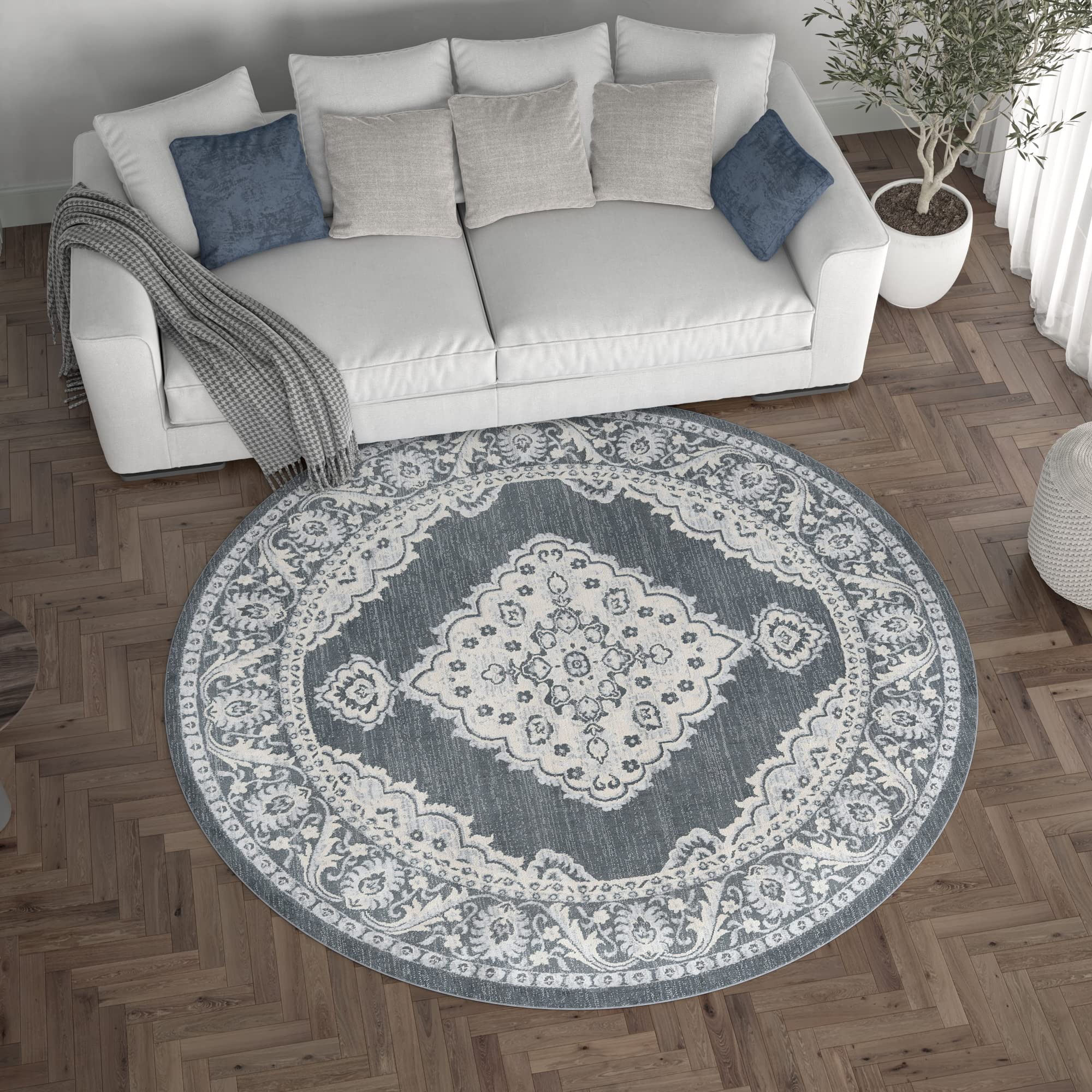 Dark Gray Modern 6ft Round Area Rug - Soft Contemporary Carpet for Living Room, Bedroom, Dining Room & Entryway - Non-Slip Kitchen Floor Mat - Perfect for Home Decor & Cozy Spaces