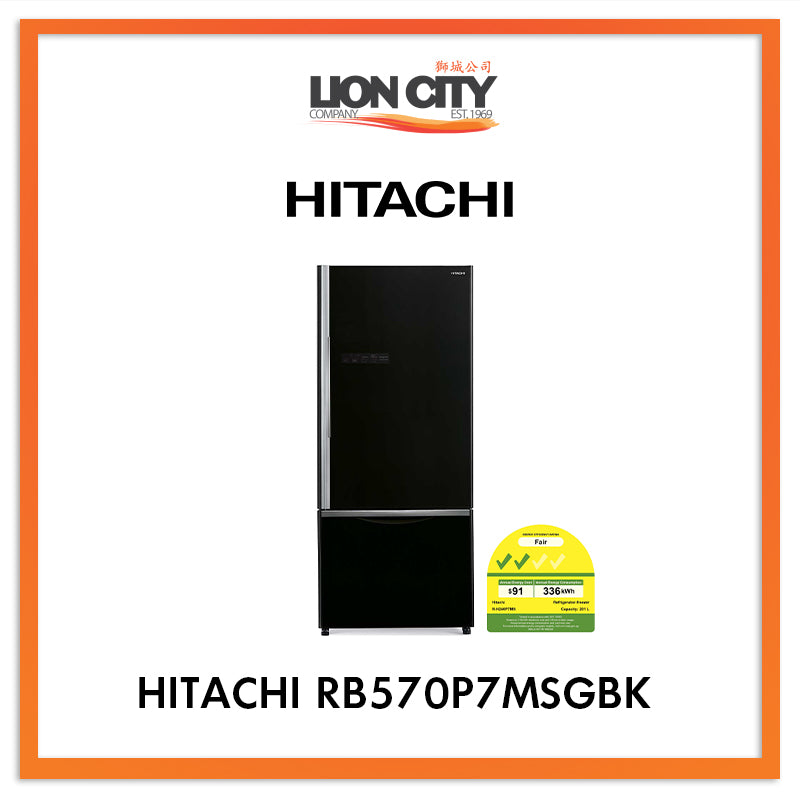 Hitachi RB570P7MSGBK 444L 2-Door Bottom Freezer Refrigerator - Energy Efficient, Spacious Design for Modern Kitchens & Home Use