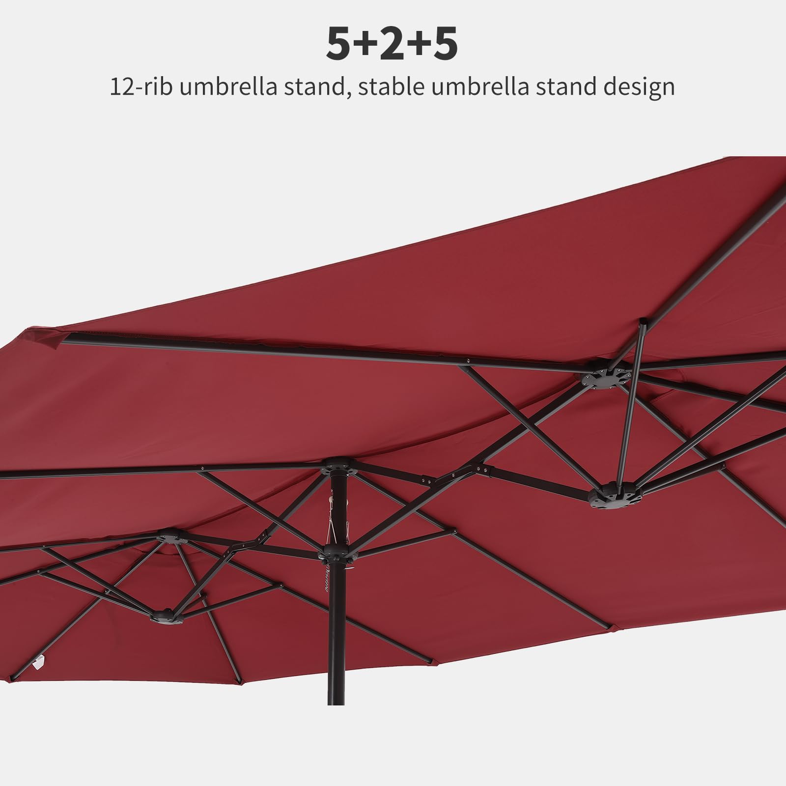 GARVEE 15FT Double-Sided Outdoor Patio Umbrella with Crank Handle - Extra Large Market Umbrella with 12 Rib Sturdy Metal Frame & Air Vents - Perfect for Backyard, Deck, Poolside, Restaurant & Outdoor Dining Areas - Claret Red