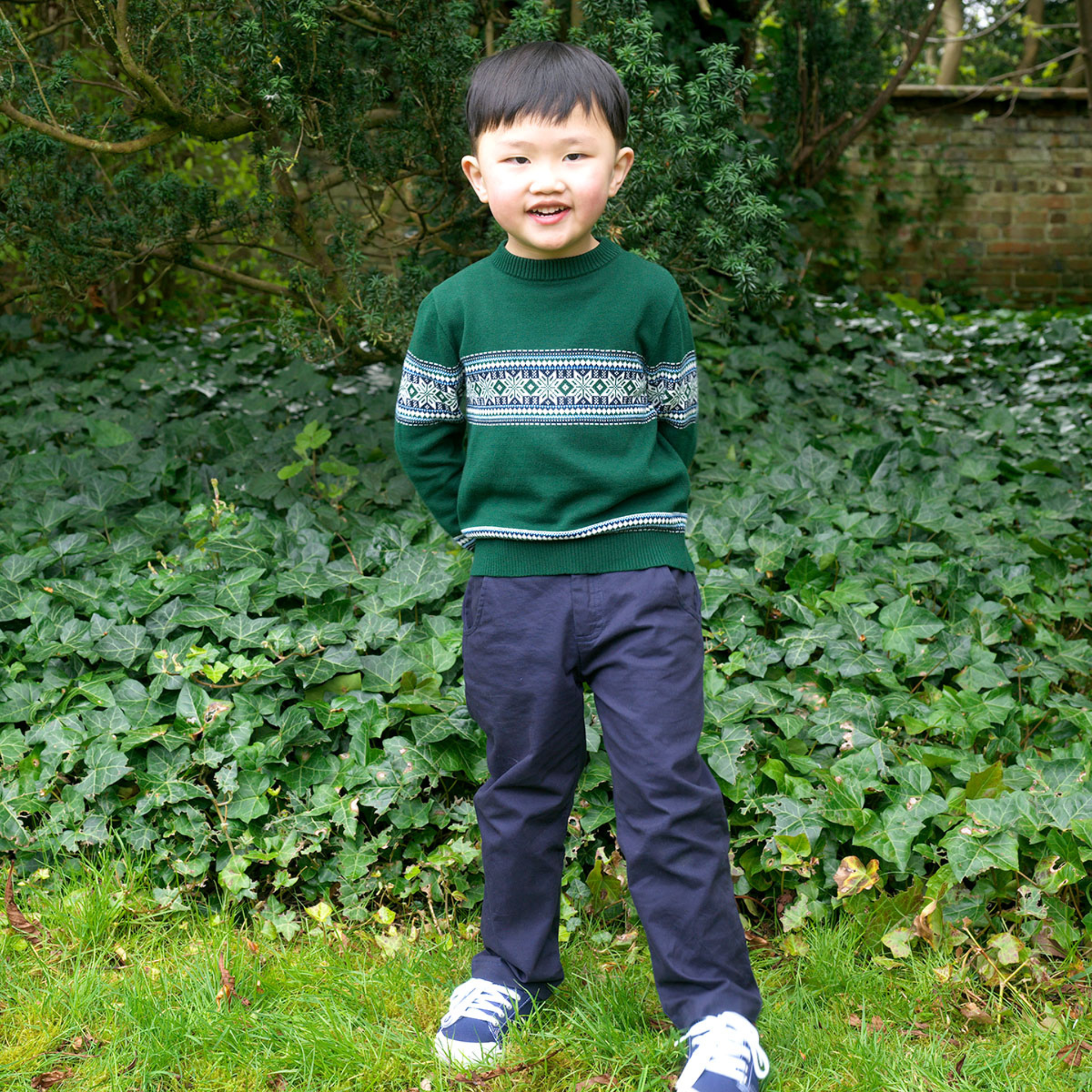 Boys Green Fairisle Sweater - Cozy Knit Pullover for Kids | Winter Holiday Christmas Outfit & Casual Wear