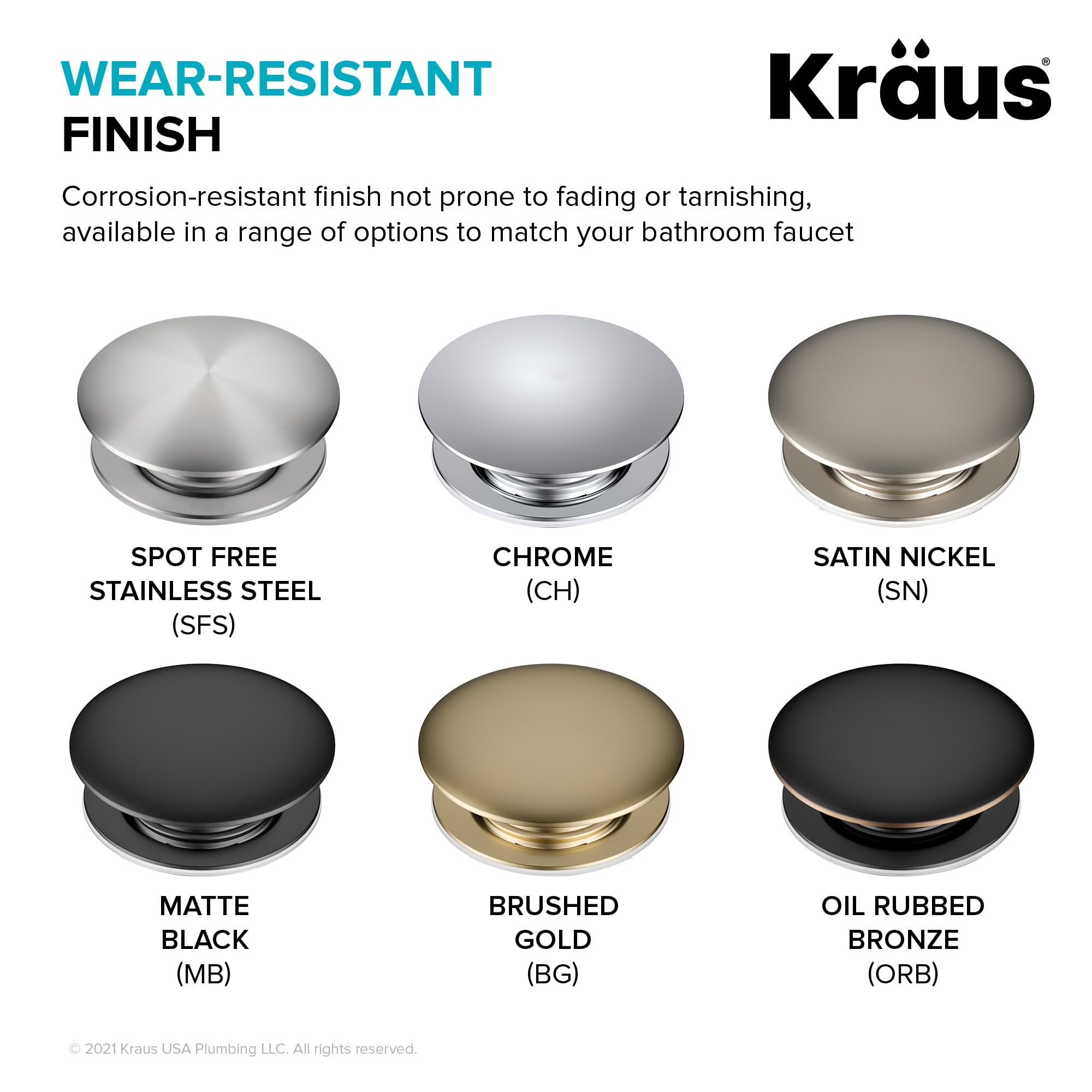 KRAUS PU-10SN Satin Nickel Pop-Up Bathroom Sink Drain - Modern & Durable Drain Stopper for Bathroom Vanity, Vessel Sinks, and Home Renovation Projects