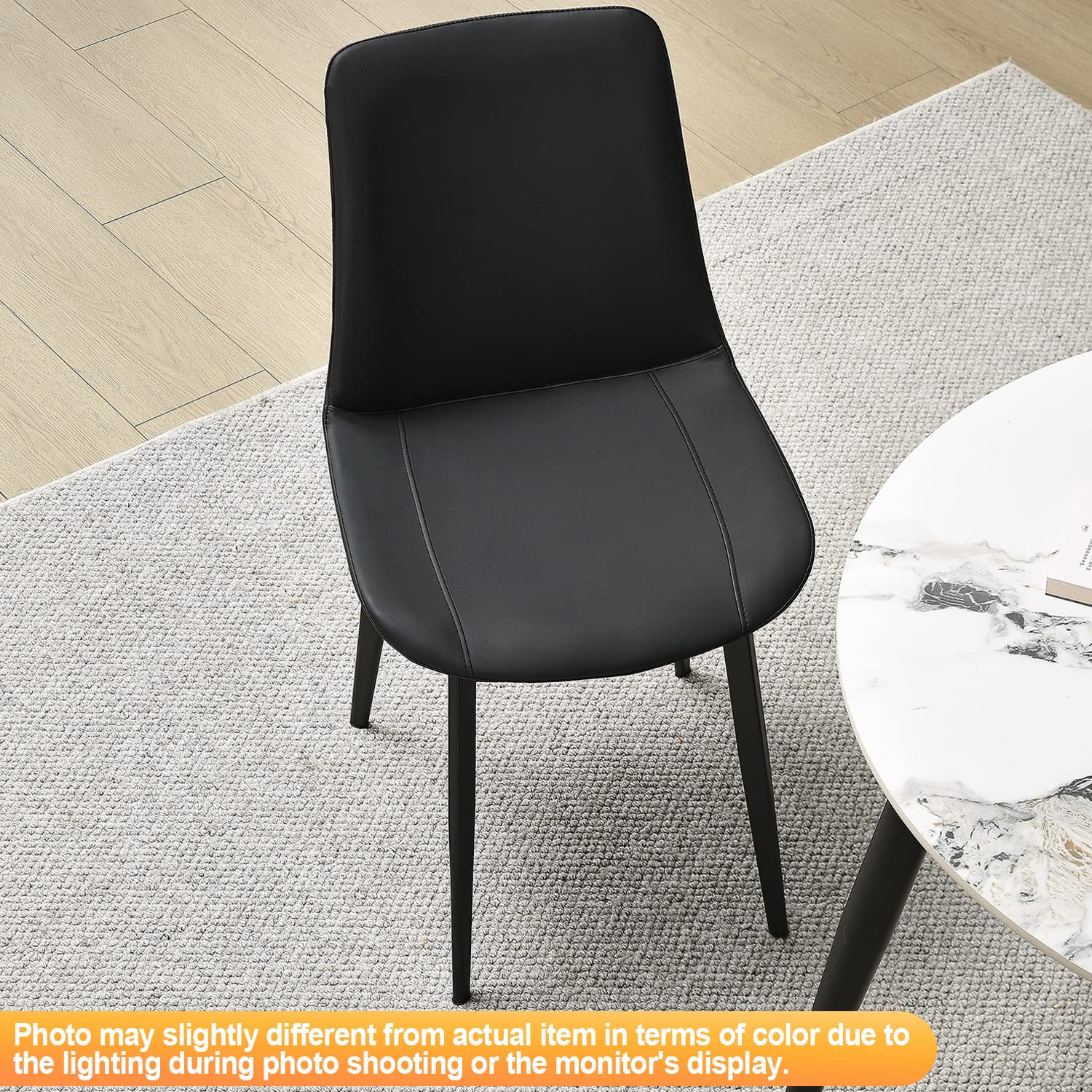 Set of 4 Black Faux Leather Dining Chairs - Mid Century Modern Kitchen Chairs with Sturdy Metal Legs for Dining Room, Restaurant & Living Room - Perfect for Home Decor, Office Meetings and Family Gatherings