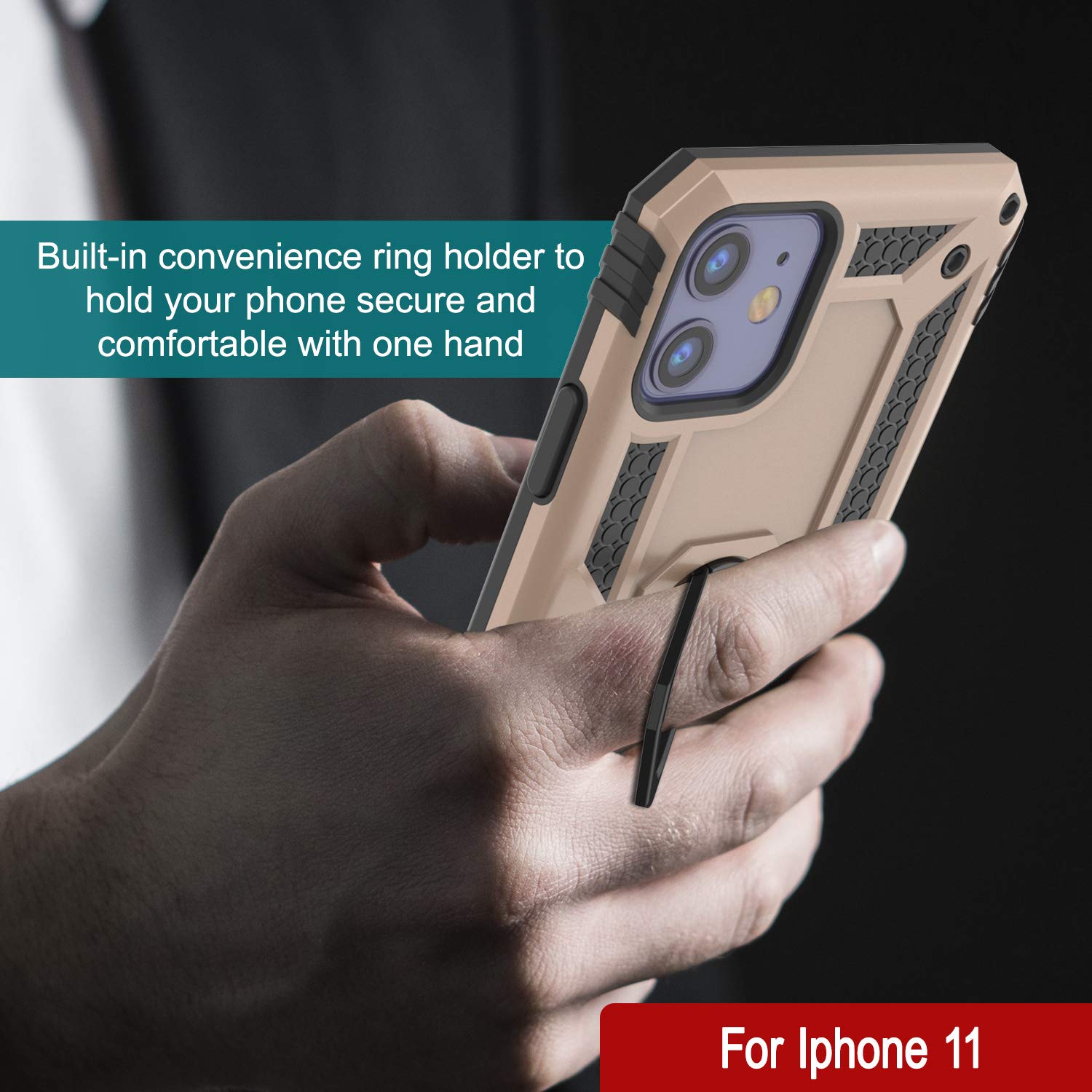 PunkCase for iPhone 11 (6.1 Inch) - Military Grade Protective Case with Metal Ring Grip & Kickstand | Shockproof Dual Layer ArmorShield Series | Full Body Protection | Gold | Perfect for Outdoor Activities, Travel & Daily Use