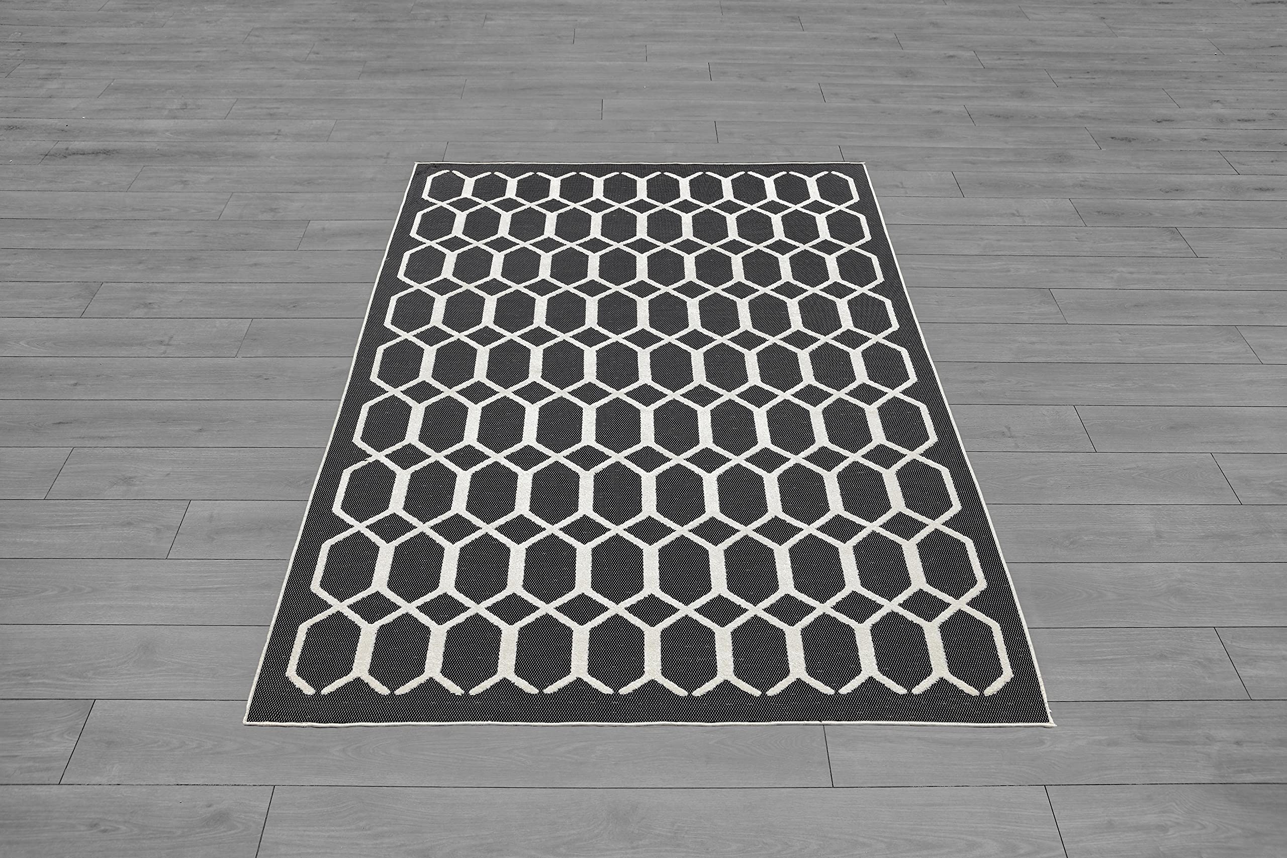 Premium Ladole Rugs - Santorini Black & Cream Geometric Area Rug - Non-Slip Modern Boho Rug for Living Room, Bedroom & Office Decor