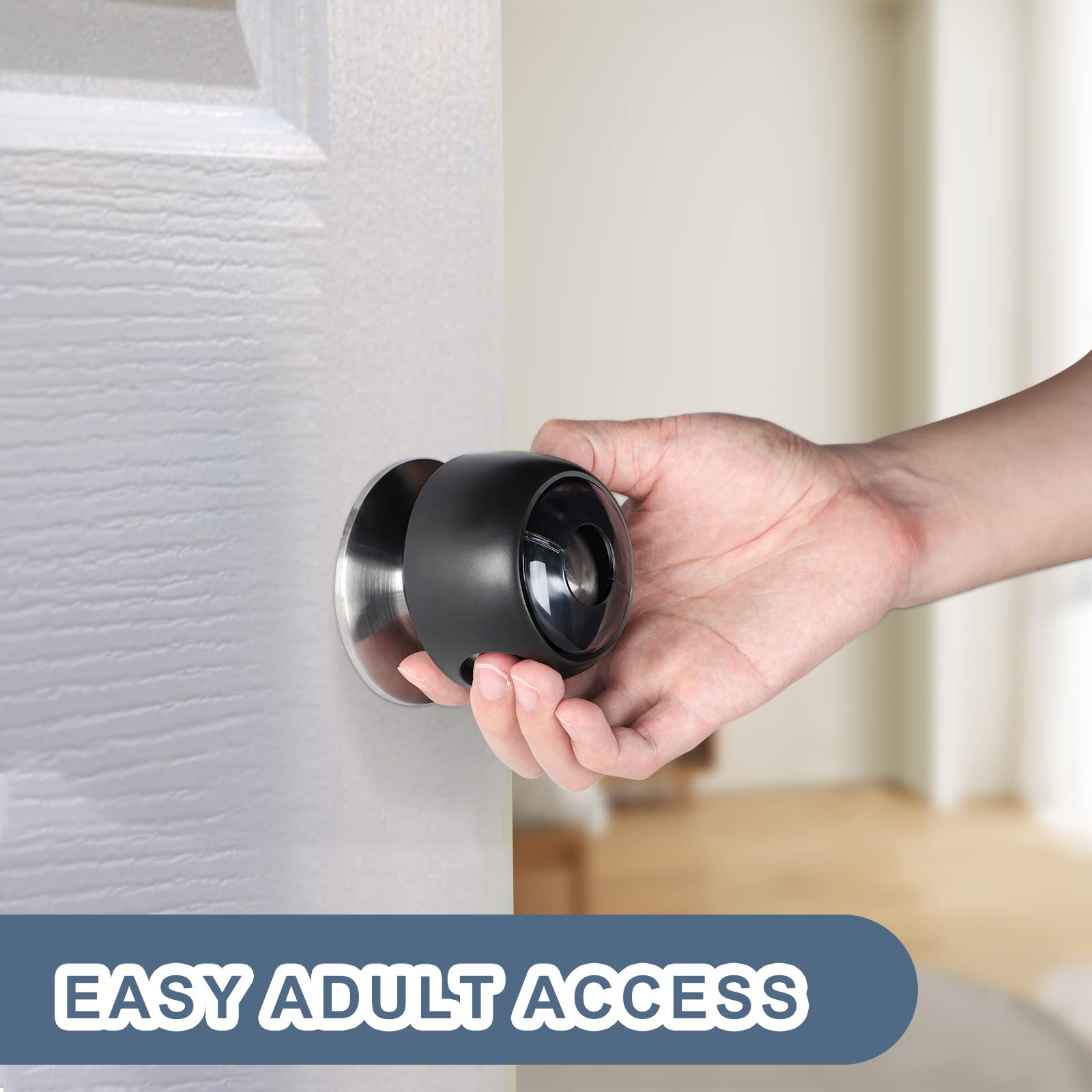 Child Proof Door Knob Covers - 4 Pack Clear Black for Baby Safety at Home