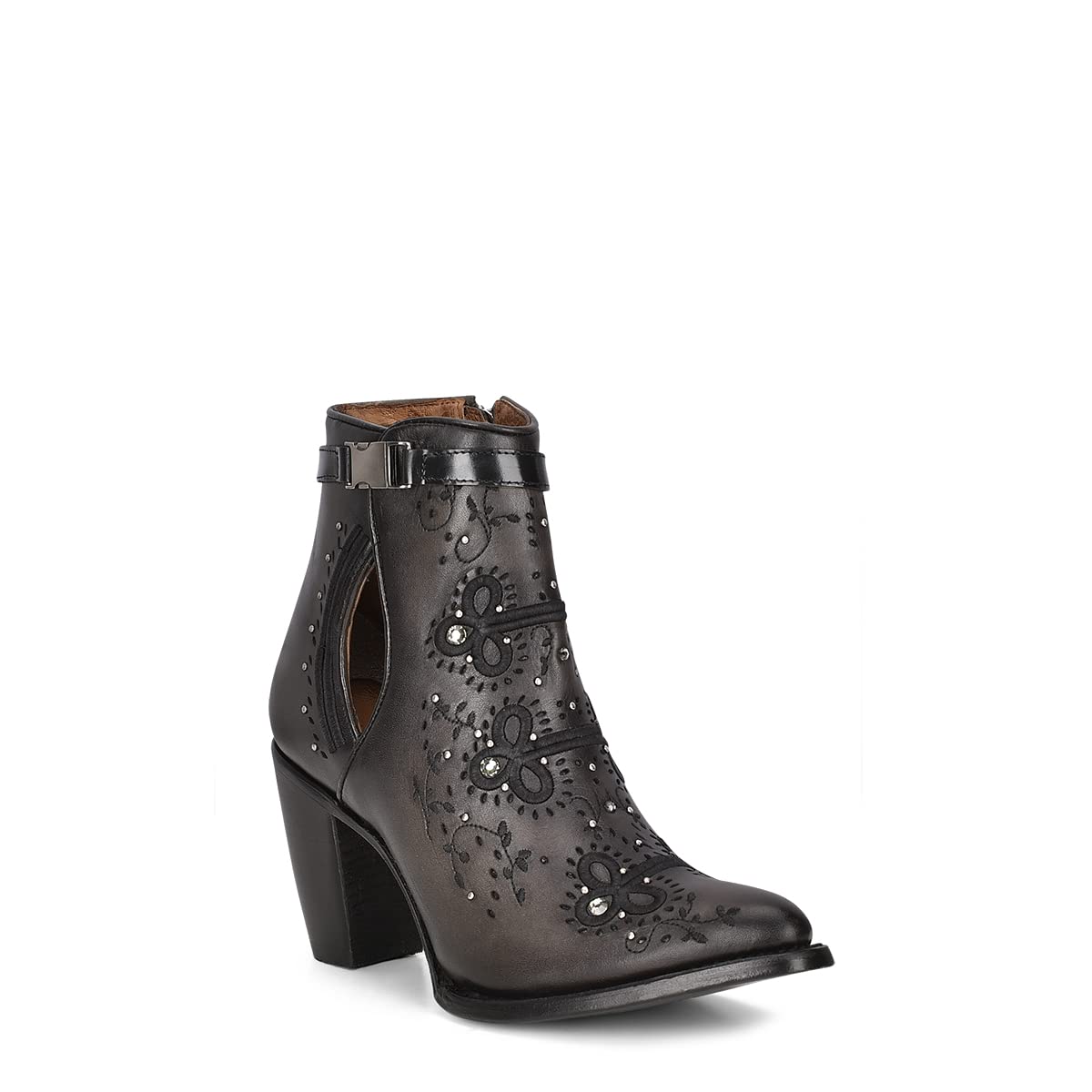 Cuadra Women's Leather Bootie with Zipper & Crystals - Stylish Black Ankle Boots for Night Out