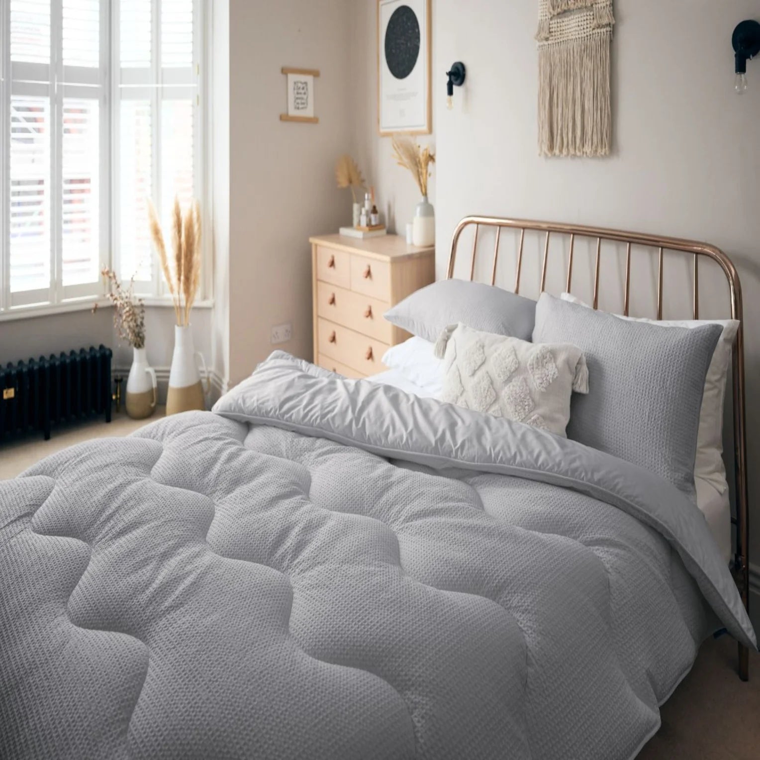 Night Owl Cotton Waffle Coverless Duvet - Grey King Size Bedding Set | Soft Breathable Comforter for All Seasons | Perfect for Cozy Bedrooms, Guest Rooms & Vacation Homes