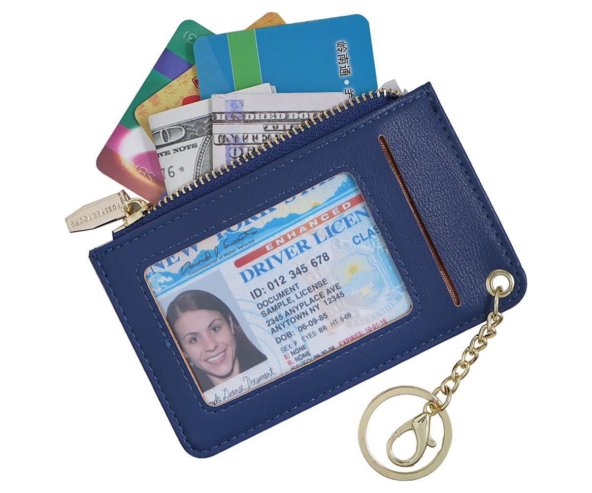 Slim Leather Card Holder Wallet for Women - RFID Blocking Minimalist Small Purse with Keychain & Coin Pocket | Perfect for Travel, Everyday Use & Gift Giving