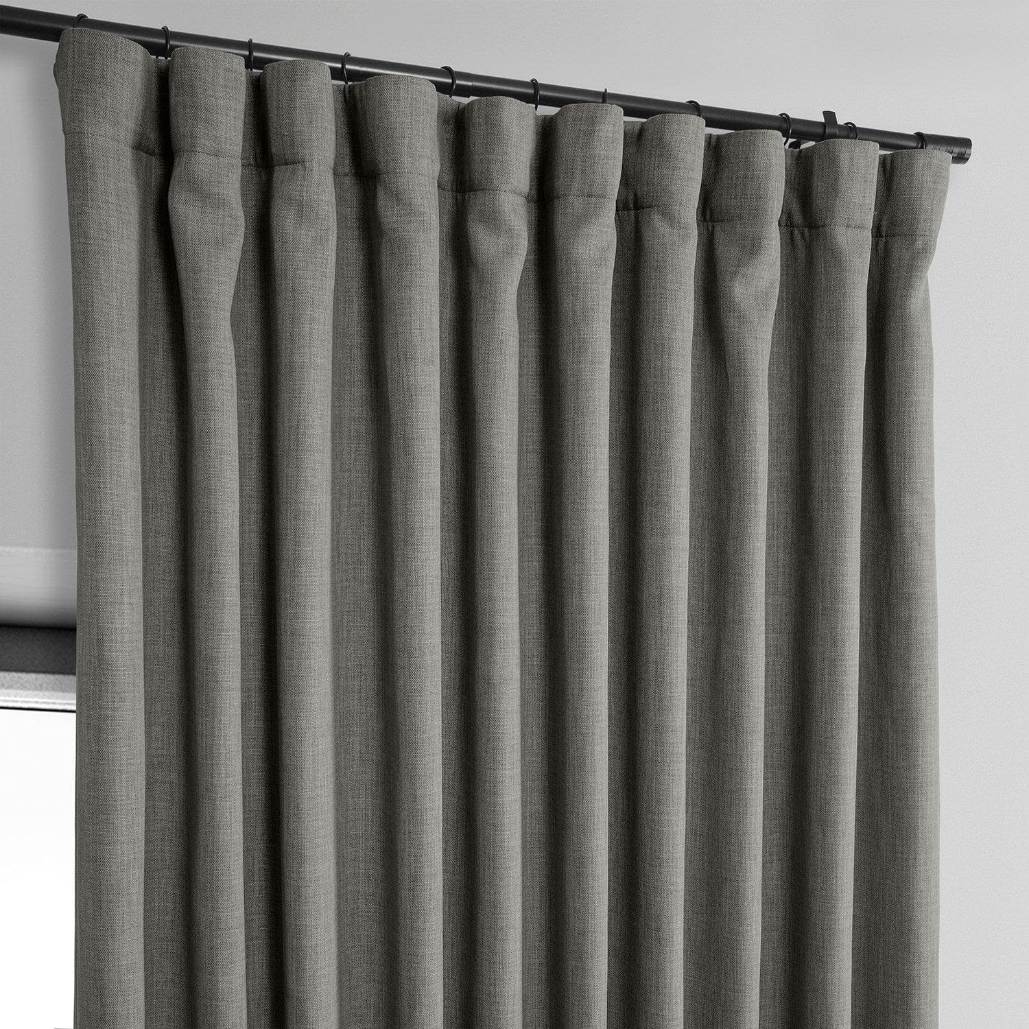 Grey Extra Wide Textured Faux Linen Blackout Curtains for Living Room & Bedroom - Thermal Insulated Room Darkening Window Drapes