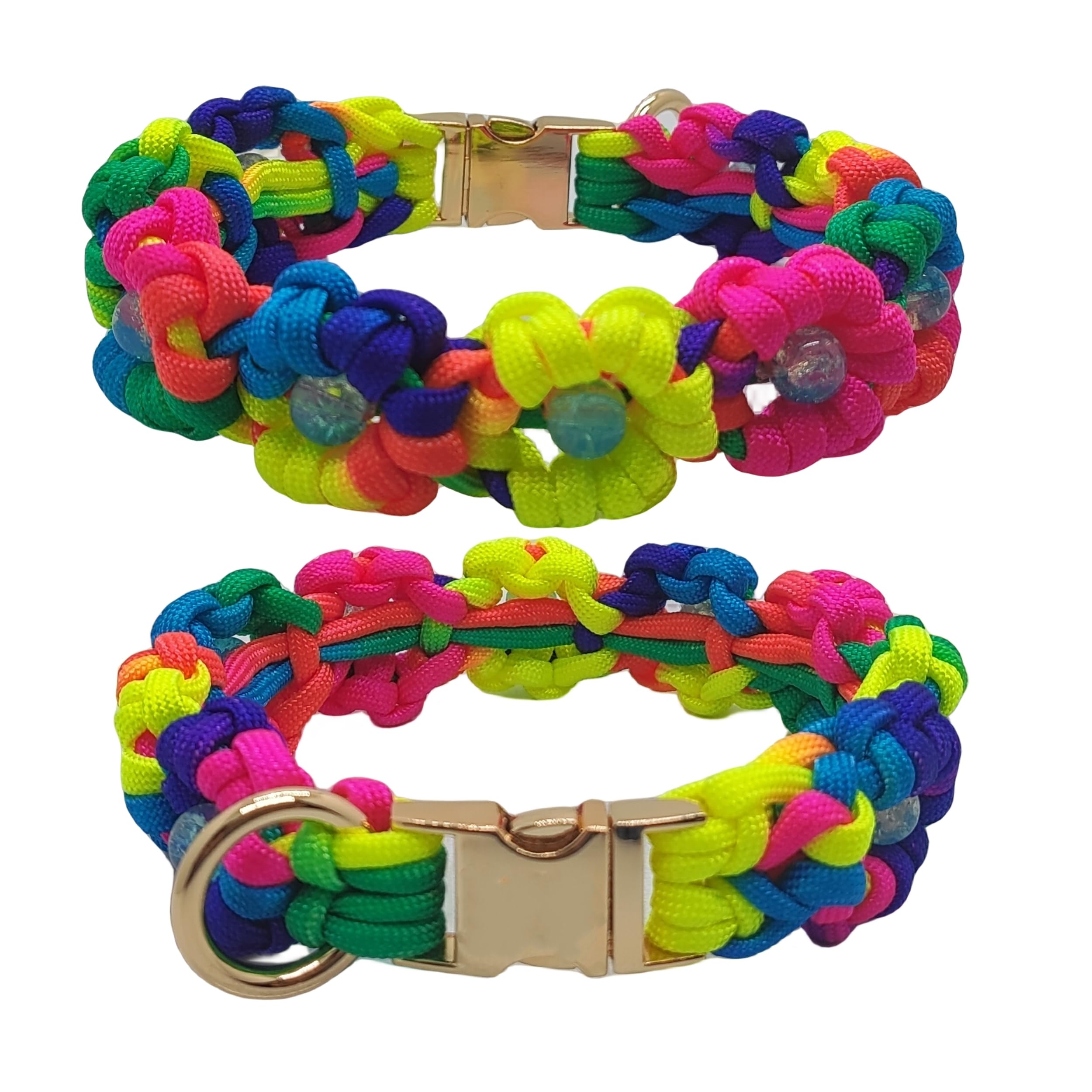 Handwoven Paracord Flower Dog Collar with Quick Release Buckle - Durable & Comfortable Pet Collar for Small, Medium, Large & Extra Large Dogs (S-neck 9-10