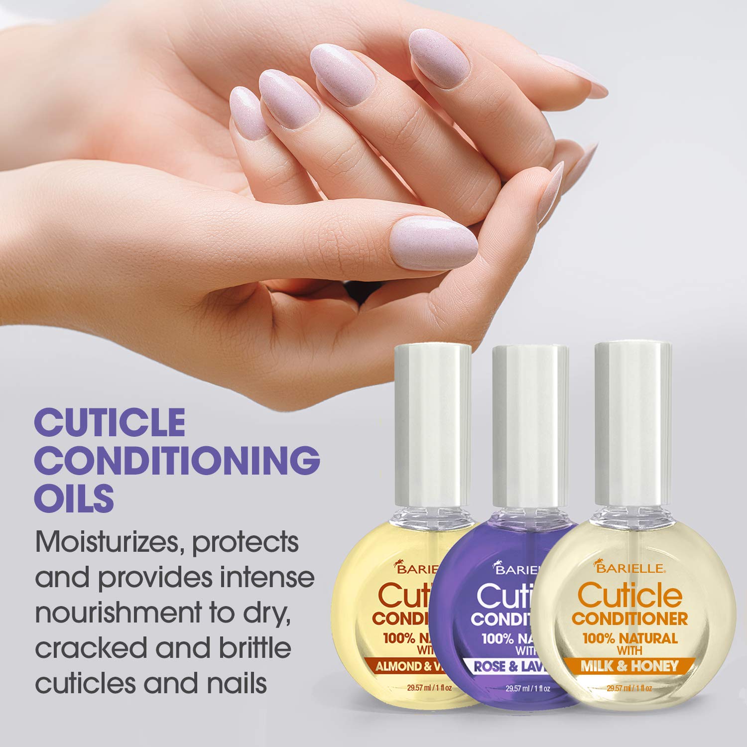 BARIELLE 100% Natural Cuticle Conditioner with Rose & Lavender Oil - 1 oz Nail Treatment for Dry, Cracked Cuticles - Perfect for Manicures, Pedicures & At-Home Nail Care