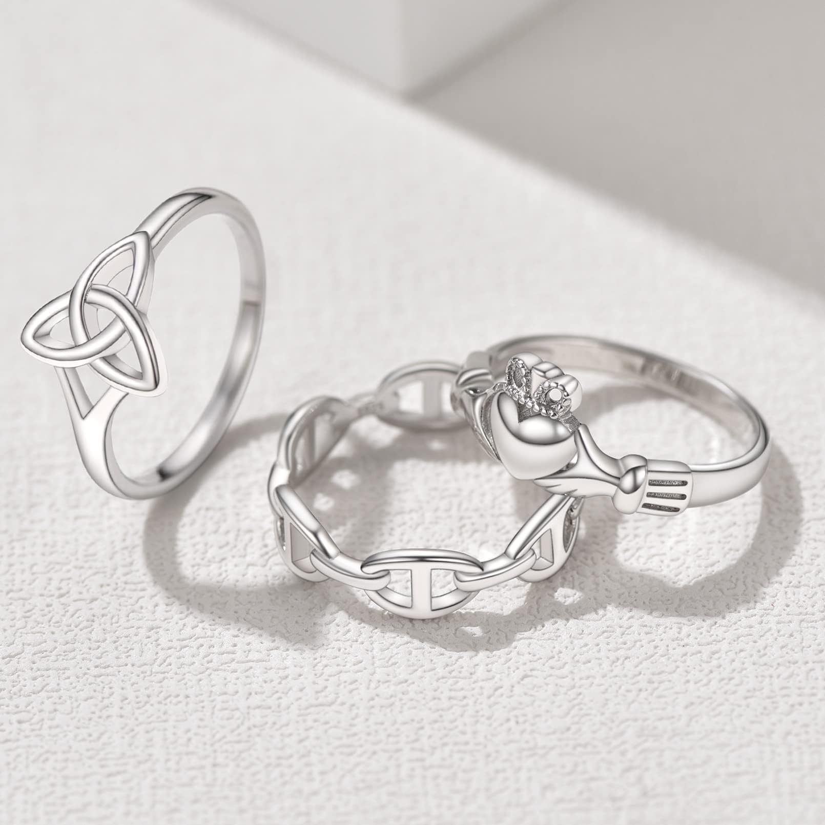 FaithHeart 925 Sterling Silver Triquetra Celtic Knot Ring for Women - Irish Wedding Band, Dainty Engagement Stacking Ring - High Polish Non-Tarnish Jewelry - Perfect for Birthday, Anniversary & Everyday Wear - Gift Box Included