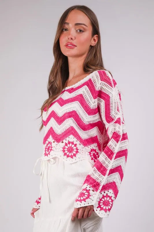 Floral Crochet Knit Top for Women - Boho Summer Blouse, Beach Cover Up, Music Festival Outfit