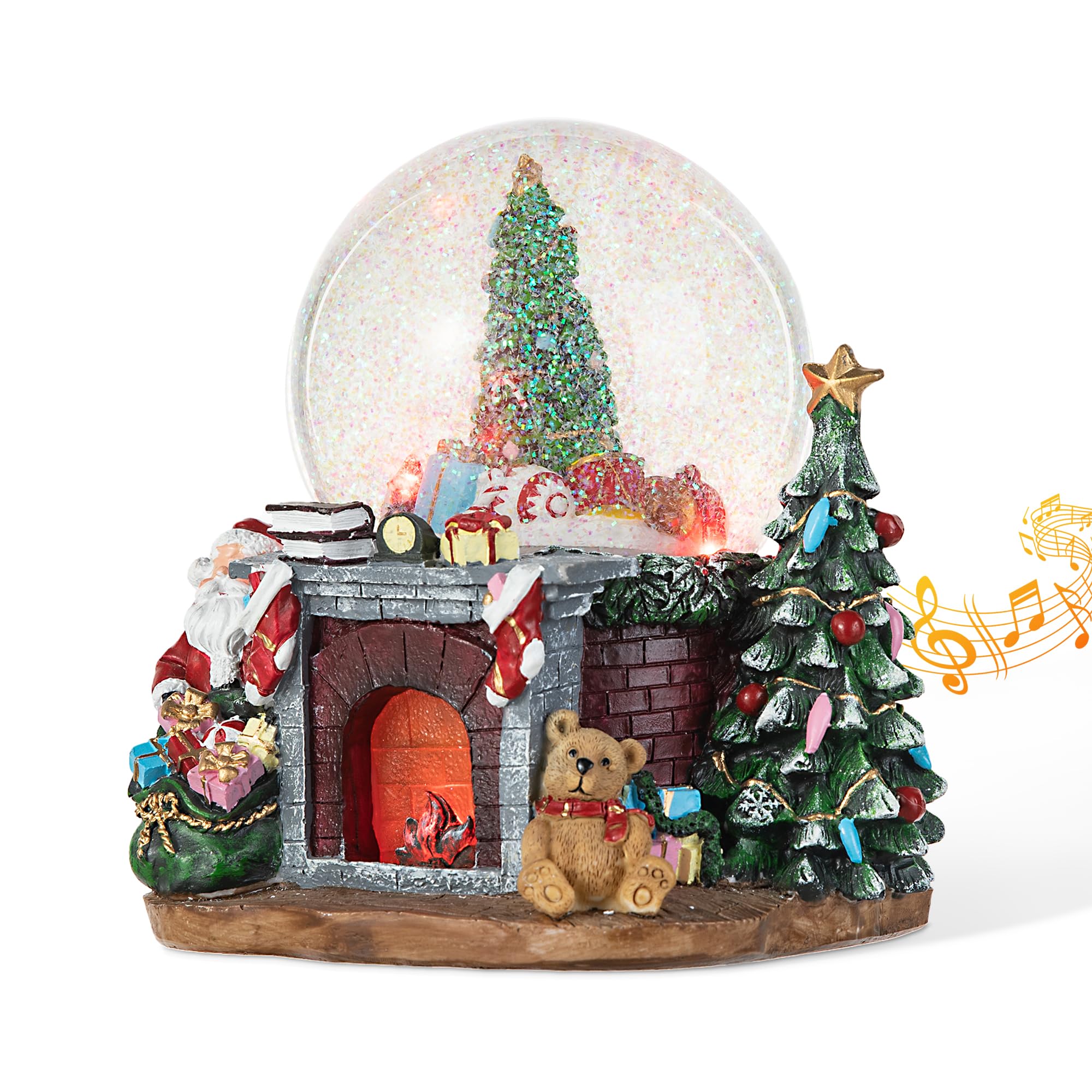 Glitzhome 120mm Musical Christmas Snow Globe with Resin Tree & Swirling Glitter - Holiday Home Decor for Fireplace, Tabletop, Xmas Party Gifts (Perfect for Winter Decorations, Office Decor & Christmas Gift Giving)