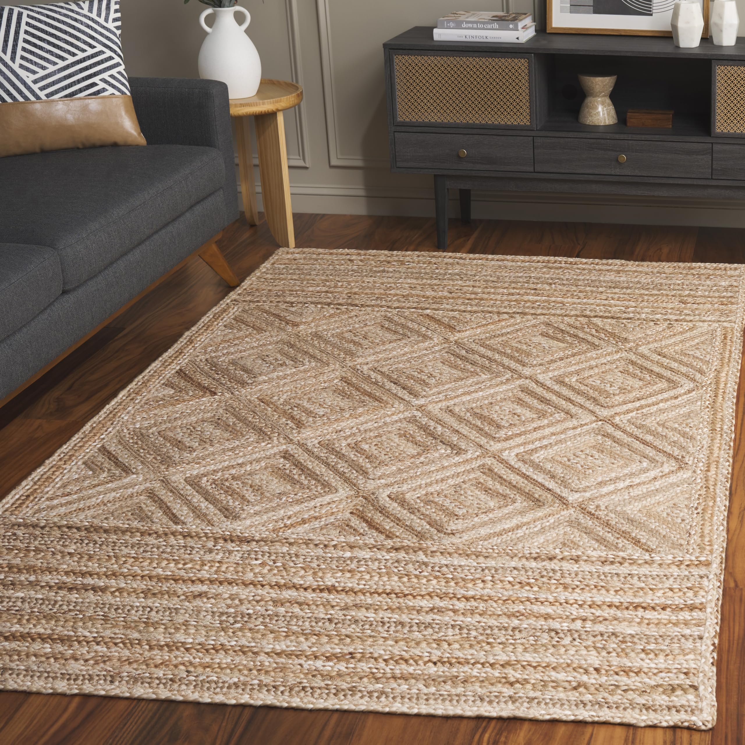 SAFAVIEH Handmade Boho Moroccan Trellis Jute Area Rug 5' x 8' - Natural Fiber Collection for Living Room & Bedroom | Durable High Traffic Floor Covering | Eco-Friendly Home Decor (NF925A) - Perfect for Bohemian Style Interiors, Cozy Bedroom Accent & Living Room Statement Piece