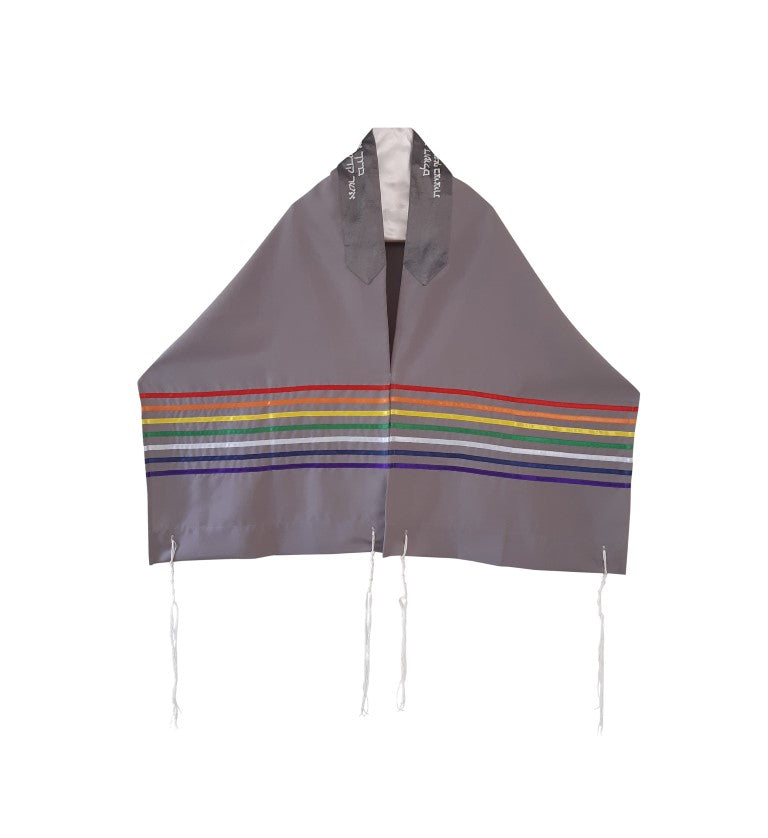 Handmade Rainbow Tallit Prayer Shawl - Joseph's Coat of Many Colors Jewish Prayer Scarf with Matching Gray Tallis Bag - Perfect for Bar Mitzvah, Synagogue Services & Jewish Religious Ceremonies
