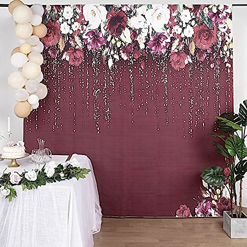 8 ft Vinyl Photography Background Burgundy Roses Printed Backdrop - Wedding, Baby Shower, Birthday Party Decorations, Photo Booth Props, Reception Events Supplies