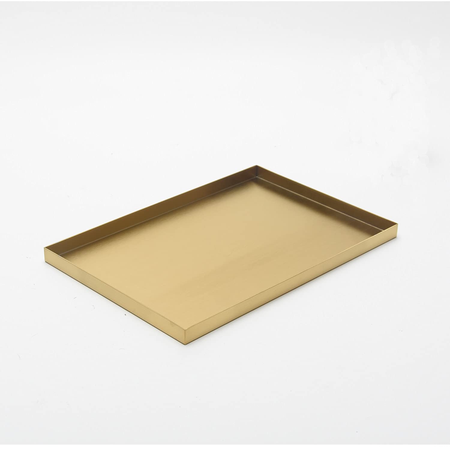 Gold Stainless Steel Rectangular Serving Tray - Decorative Vanity Organizer for Jewelry, Cosmetics & Tableware | Bathroom Countertop, Kitchen & Home Decor Storage Solution