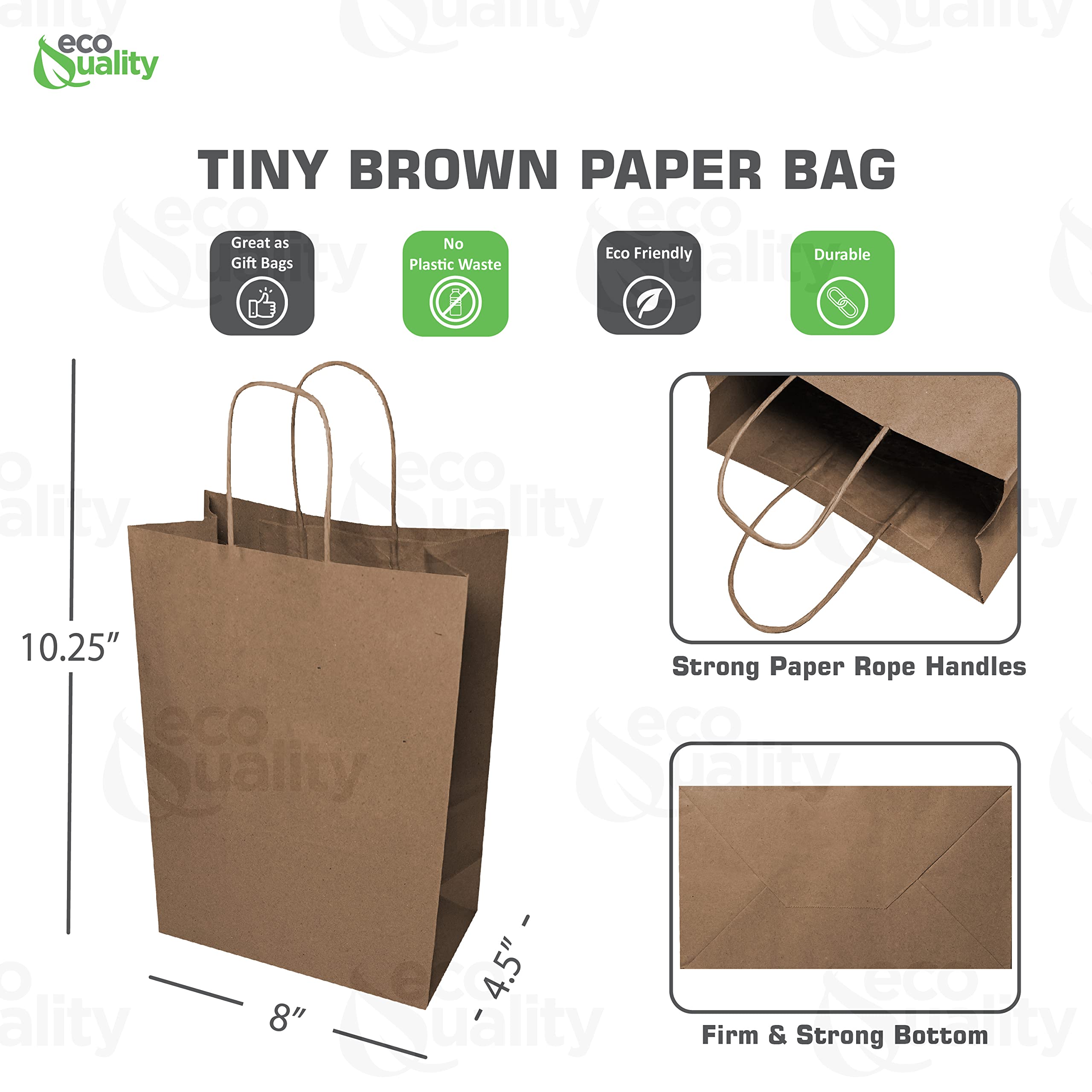 EcoQuality Small Brown Kraft Paper Bags with Handles - 500pcs (8