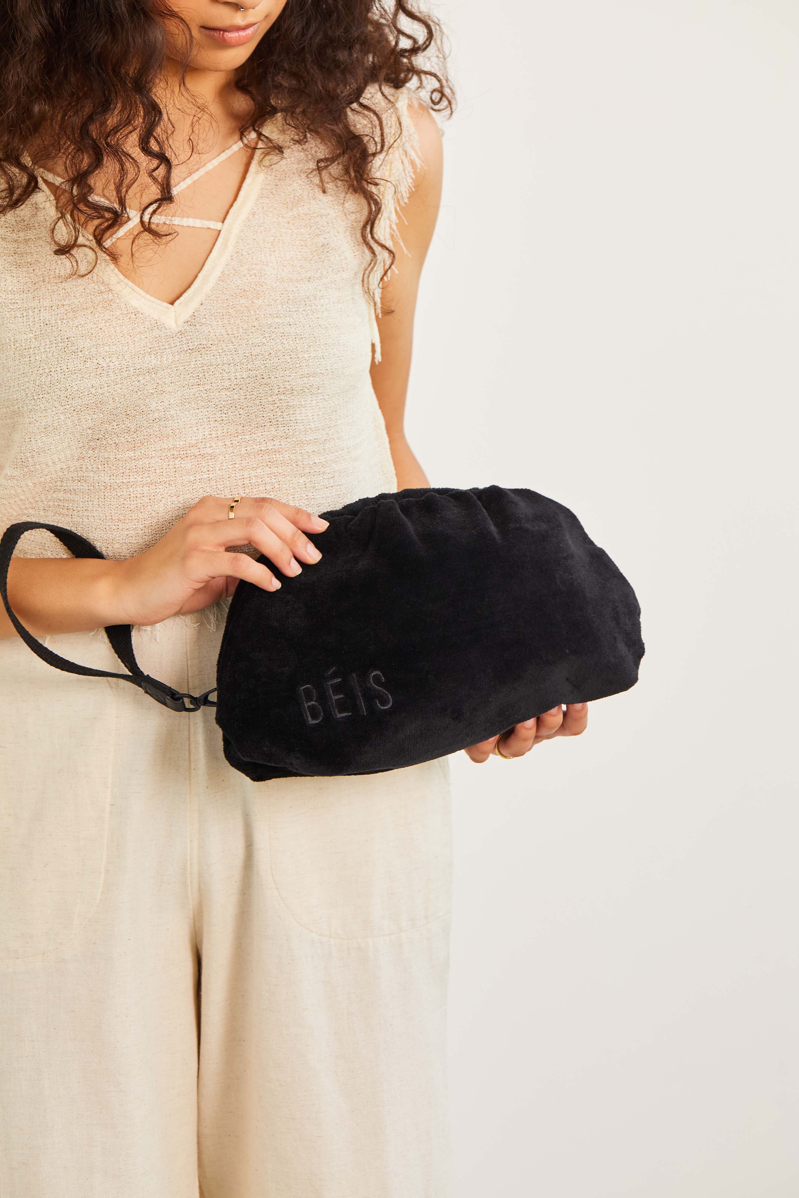 Black Terry Cosmetic Clutch Bag for Women - Soft Travel Makeup Pouch - Perfect for Gym, Beach & Everyday Essentials Storage