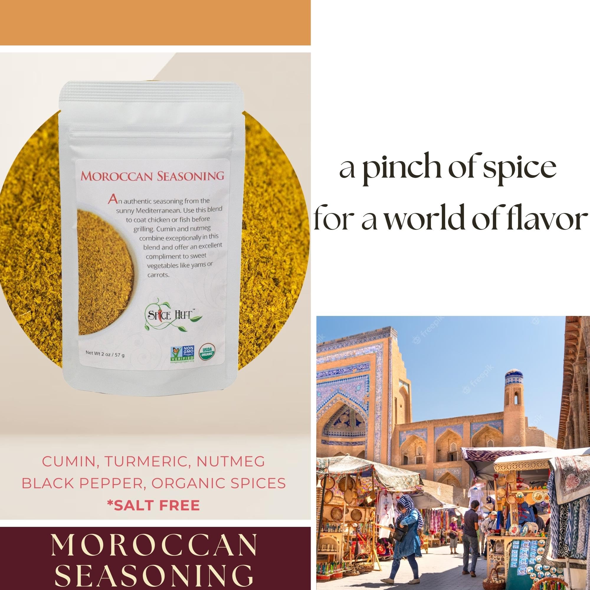 Organic Moroccan Seasoning Blend - Mediterranean Spice Mix for Meat, Vegetables & Chicken | 16oz | Perfect for Grilling, Roasting & Meal Prep | The Spice Hut