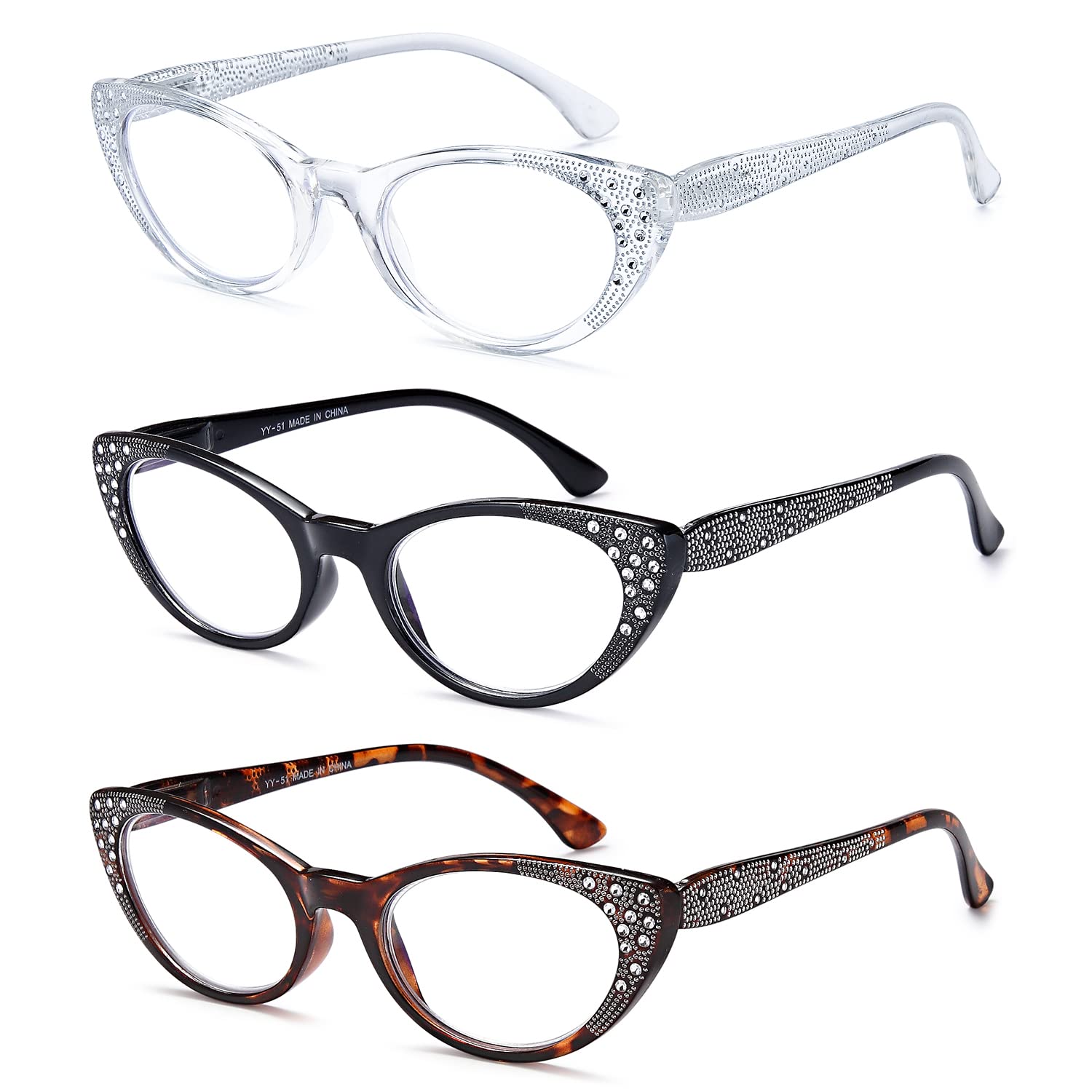 Blue Light Blocking Cat Eye Reading Glasses for Women - 3 Pack Computer Readers with Spring Hinge (2.50 Magnification) - Anti Glare UV Protection Eyewear for Office, Reading & Screen Time
