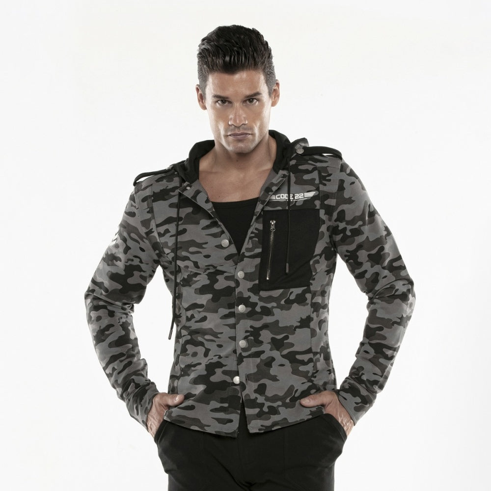 Code 22 Hooded Shirt Jacket 9714 - Camouflage Grey - Men's Outdoor Utility Wear for Hiking, Camping & Casual Street Style