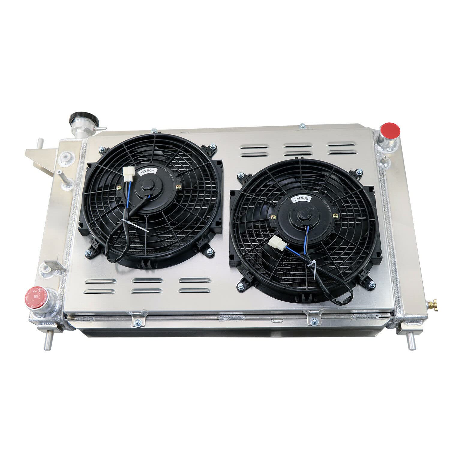 High-Performance Aluminum Radiator for Ford Mustang V6 V8 3.8L 5.0L (1994-1996) - 3 Row Cooling System with Electric Fan Shroud & Thermostat Kit - Perfect for Racing, Daily Driving & Engine Upgrades