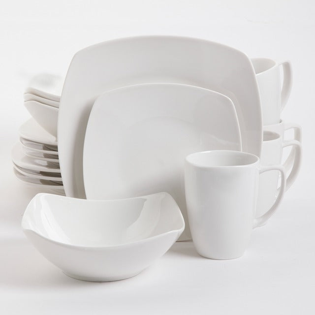 16-Piece Square Dinnerware Set - Modern Porcelain Plates, Bowls & Mugs - Elegant Tableware for Home, Restaurant & Special Occasions