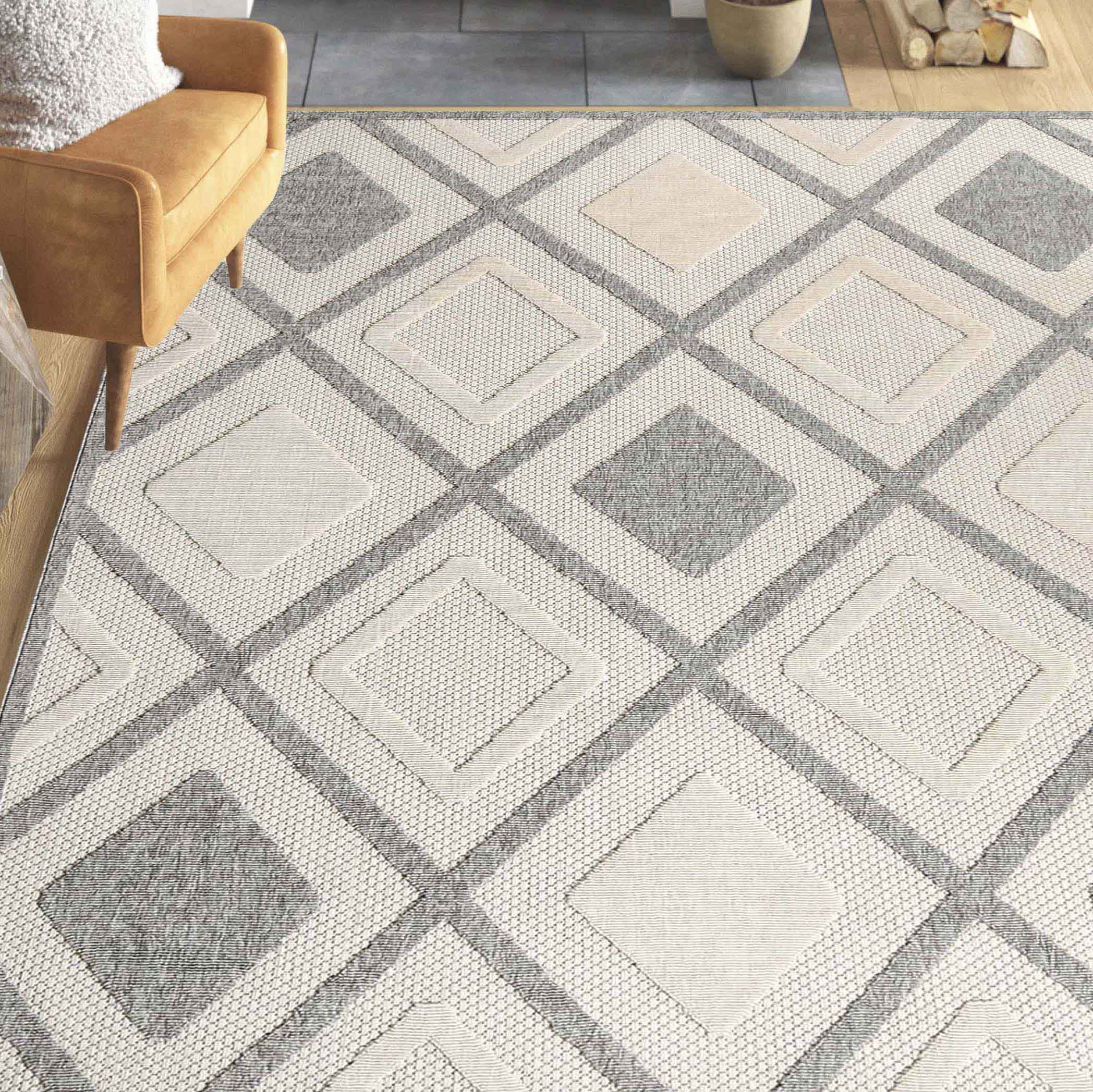 Daelyn Modern Diamond Lattice Indoor Outdoor Area Rug - Non-Slip Soft Living Room Bedroom Rug for Home Decor