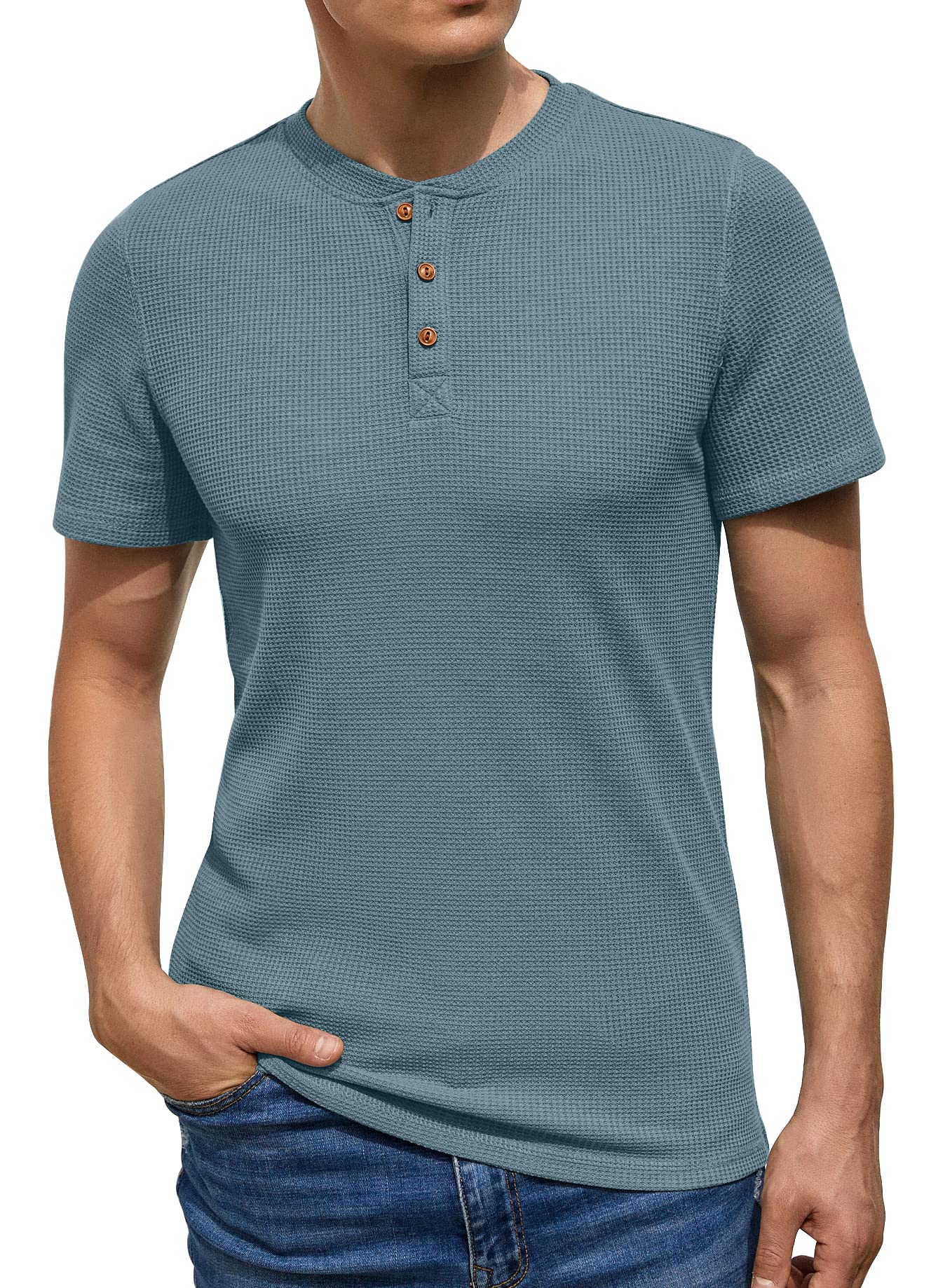 Sailwind Men's Short Sleeve Waffle Henley T-Shirt - Breathable Casual Shirt for Everyday Wear - Perfect for Work, Weekend & Outdoor Activities