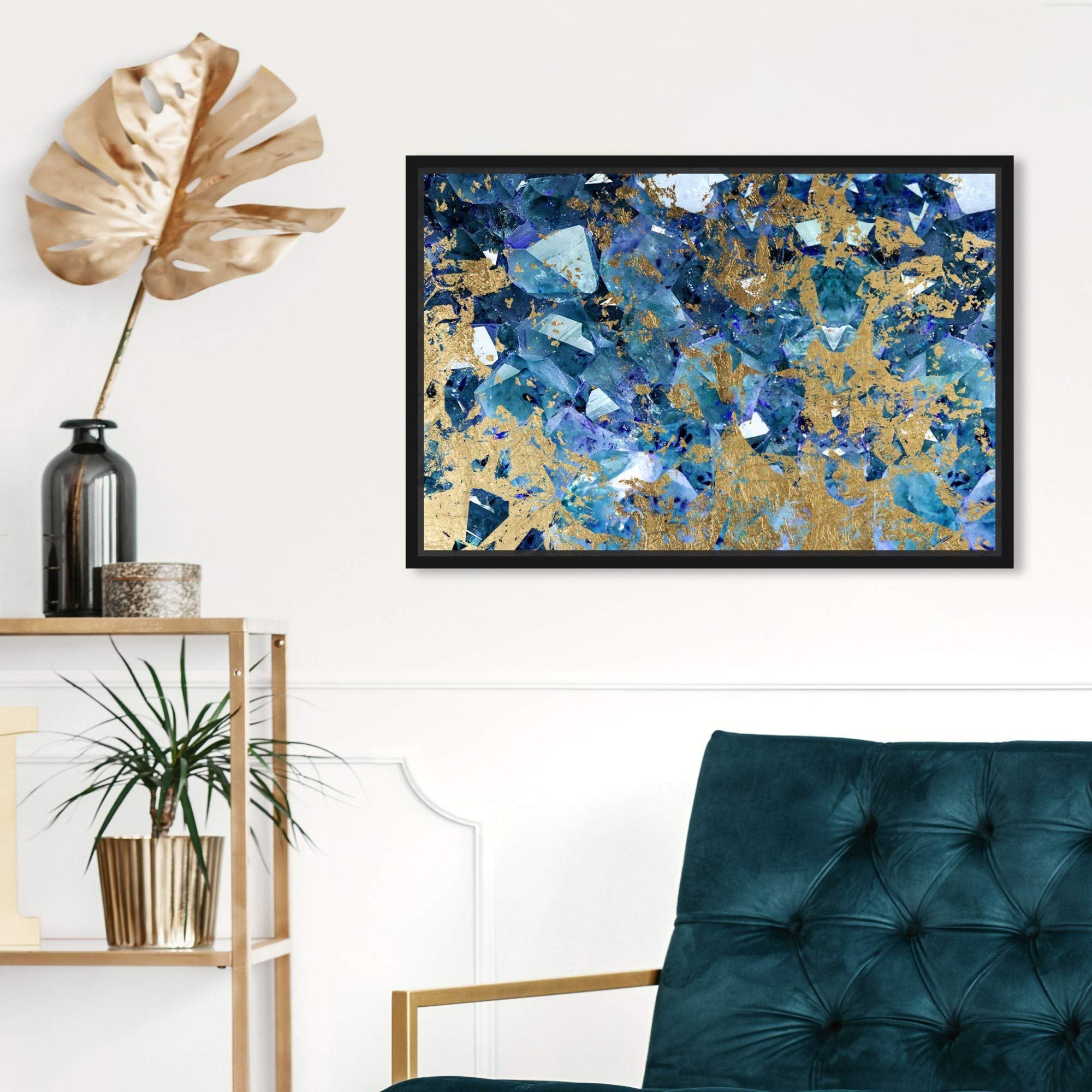 Oliver Gal Artist Co. 'Caicosglam' Abstract Crystal Wall Art - 15x10 Inch Black Framed Canvas Print | Modern Home & Office Decor for Living Room, Bedroom, or Gallery