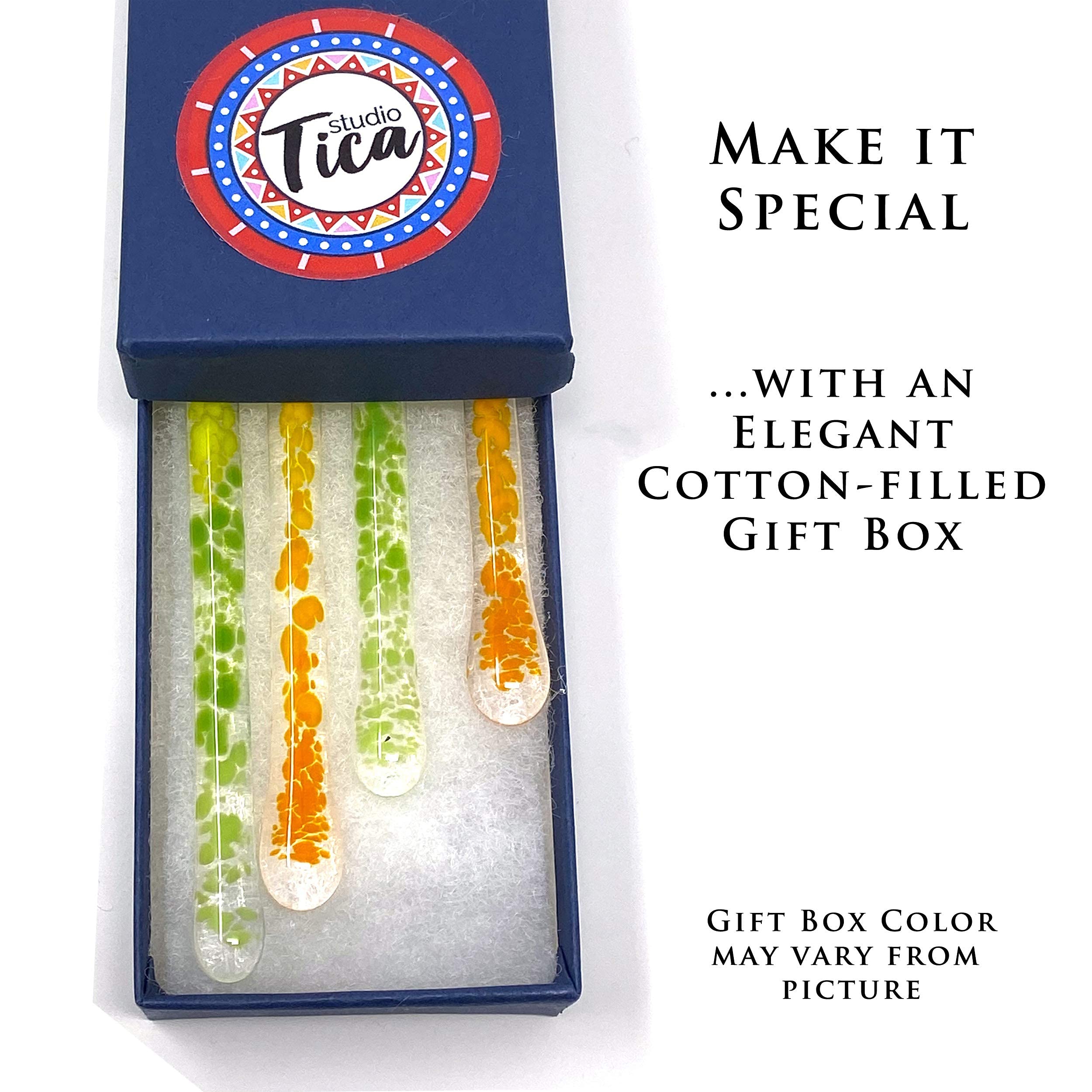 Handmade Glass Stirrers Set of 4 - 7.25 Inch Cocktail & Coffee Stir Sticks with Gift Box - Citrus Sunshine Paradise Collection - Perfect for Mixing Drinks, Iced Coffee & Home Bar Accessories