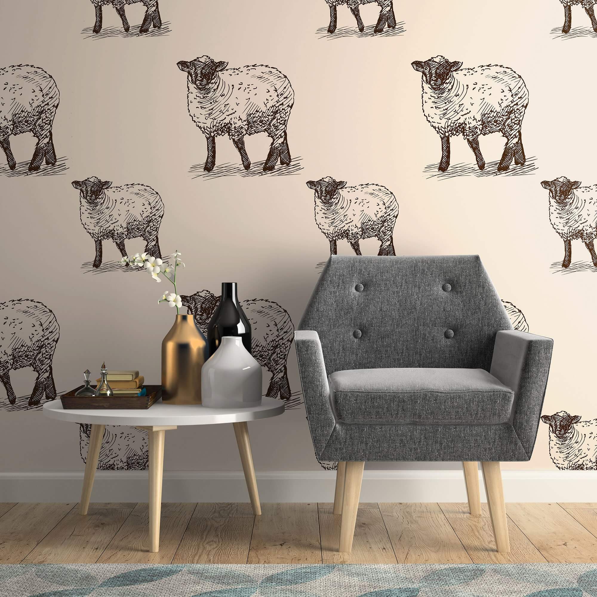 Off White Sketched Animal Peel and Stick Removable Wallpaper 6396 - Self-Adhesive Decorative Wallpaper for Bedroom, Nursery, Living Room, Dorm & Home Decor
