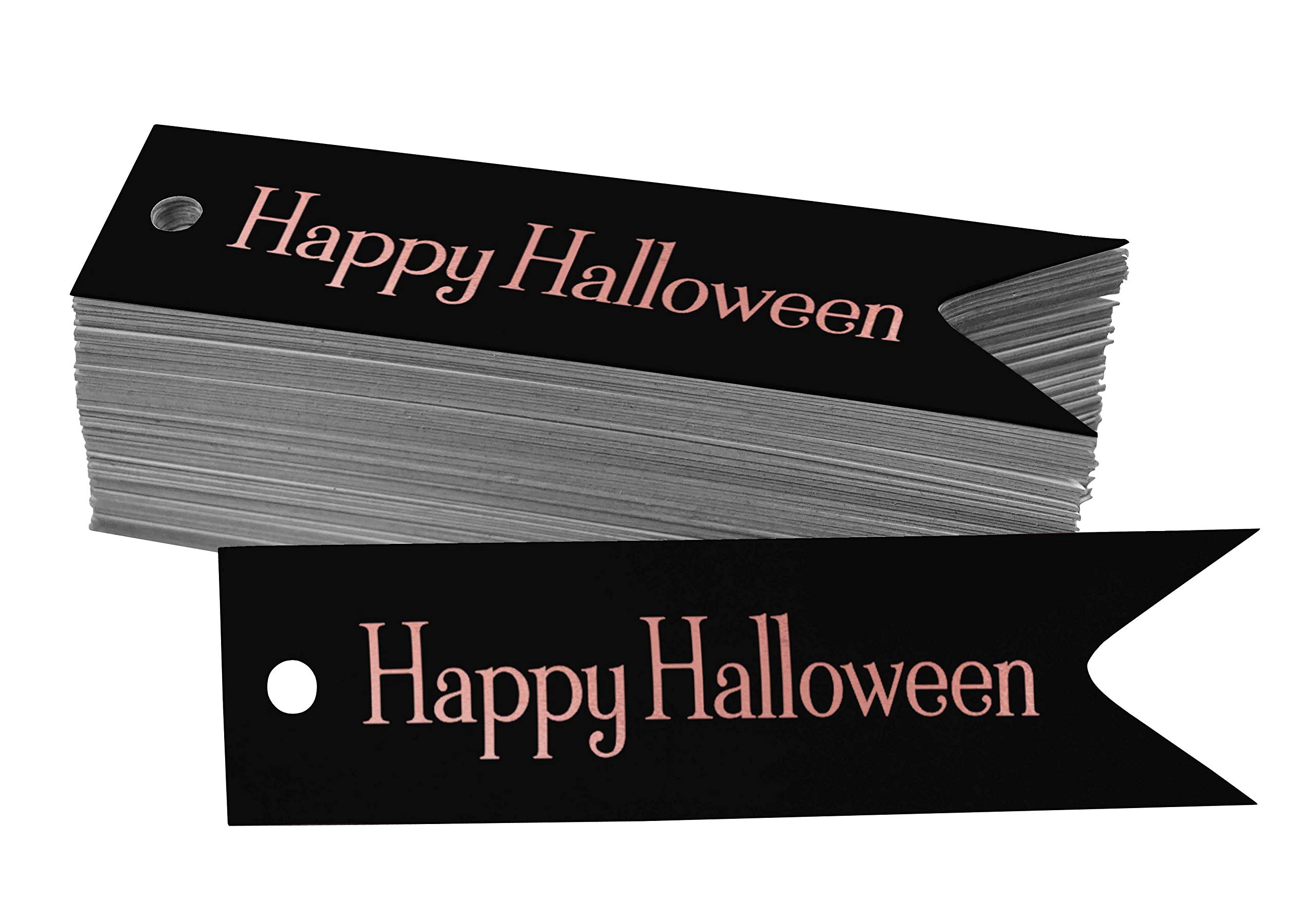 50 Pack Happy Halloween Favor Tags - Rose Gold Foil Paper Hang Tags for Party Decorations, Gift Wrapping & DIY Crafts | Perfect for Trick-or-Treat Bags, Party Favors & Seasonal Decor