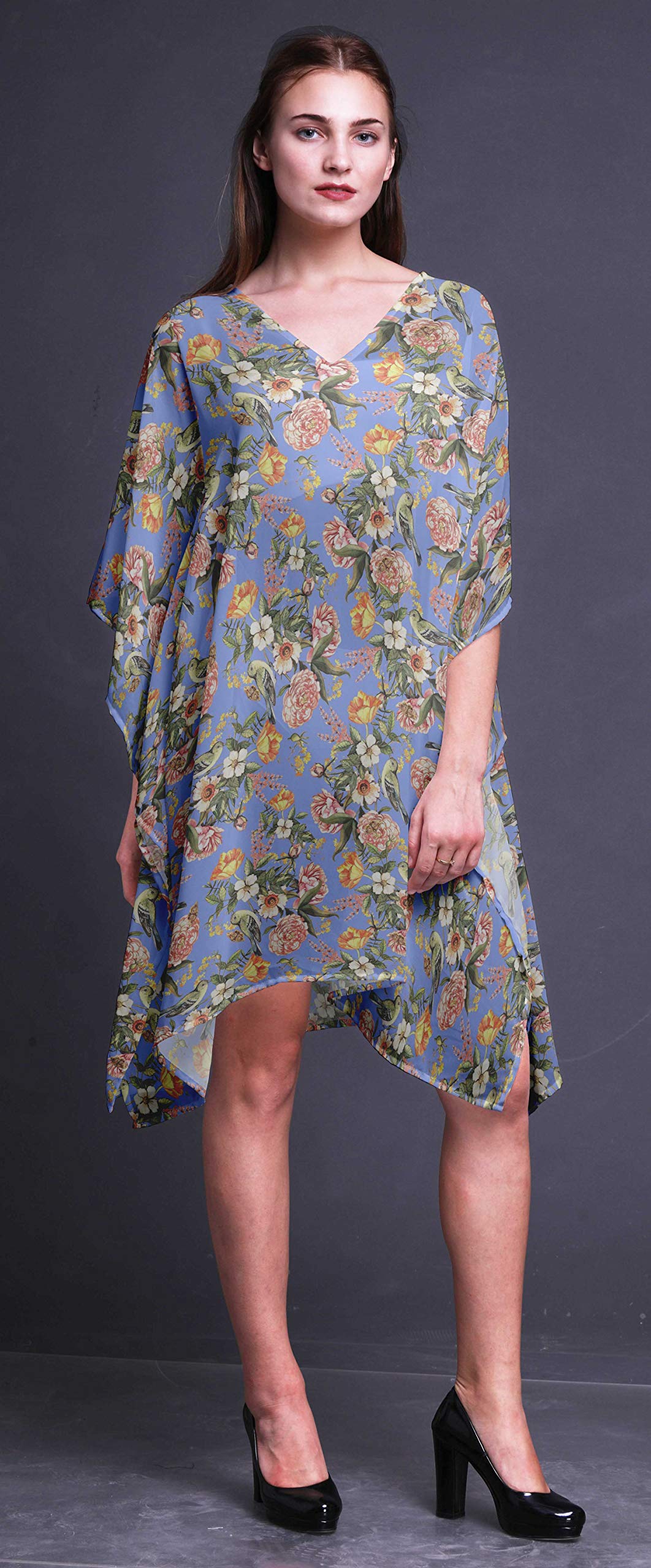 Bimba Women's Short Caftan Midi Dress - Beach Cover Up, Swimwear Cover Up, Summer Kaftan Dress for Pool, Vacation & Boho Style Outfits