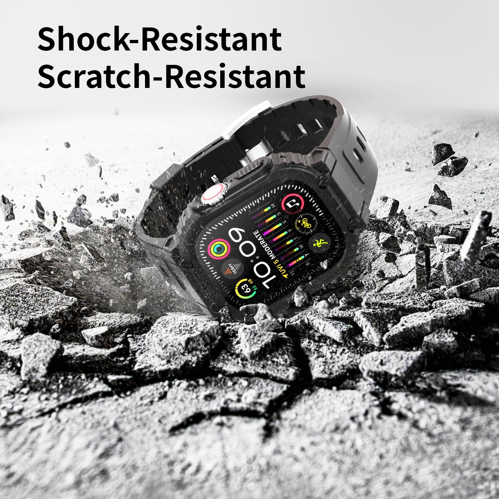 Durable Shockproof Sport Band for Apple Watch 38mm 40mm 41mm 42mm 44mm 45mm 49mm with Protective Case - Compatible with iWatch Series Ultra/9/8/SE/7/6/5/4/3/2/1 - Perfect for Running, Gym Workouts & Outdoor Activities (Men & Women)