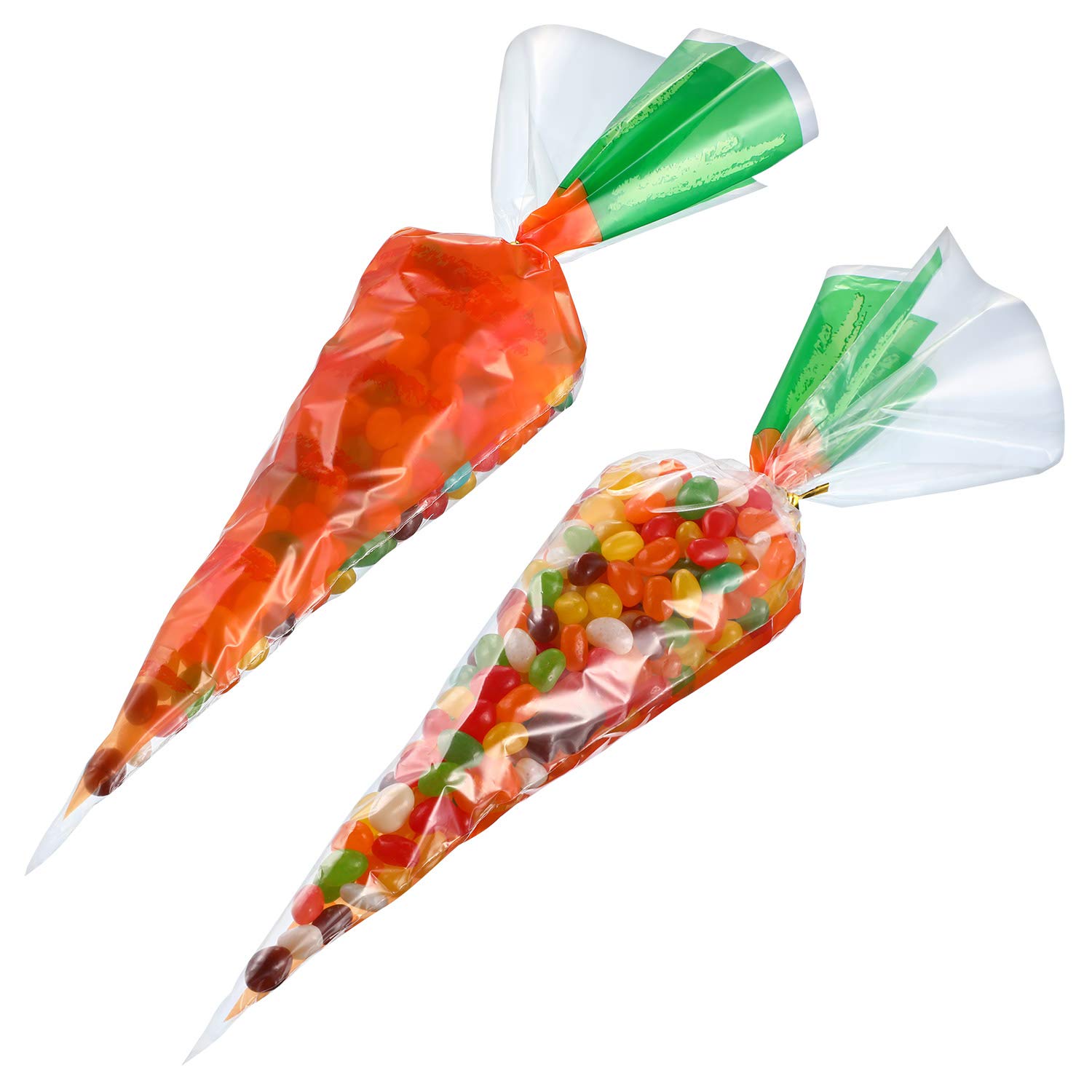 200 Counts Easter Carrot Patterned Cellophane Treat Bags with Gold Twist Ties - Party Favors for Easter Egg Hunts, Classroom Rewards & Holiday Gift Wrapping (200 Pieces)
