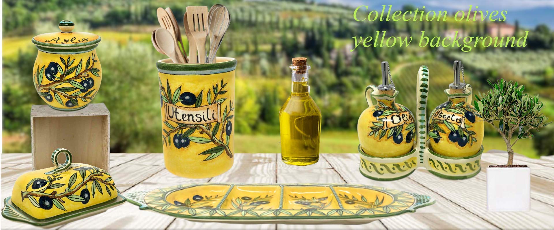 Hand-Painted Italian Ceramic Oil & Vinegar Cruet Set - Tuscan Art Pottery with Olive Design, Made in Italy | Perfect for Kitchen Decor, Dining Table Centerpiece, and Gourmet Cooking Gifts
