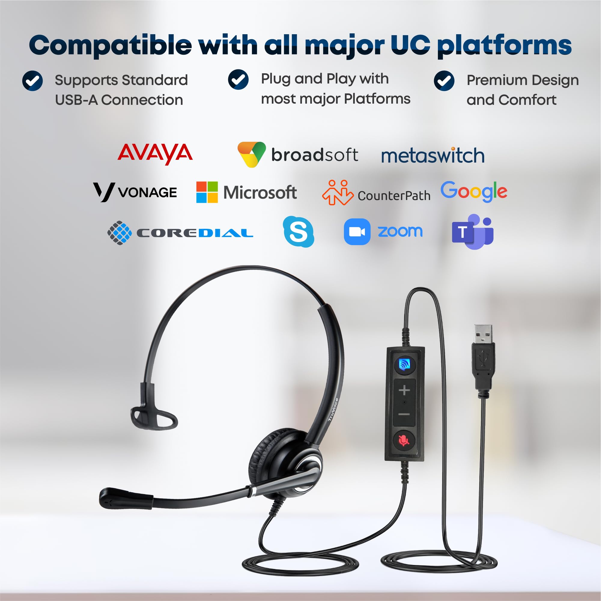 VoicePro 10 Professional USB Headset with Noise Canceling Mic - HD Sound & Mute Control for Home Office, Call Center | Compatible with Zoom, Teams, Skype | Perfect for Remote Work & Online Meetings