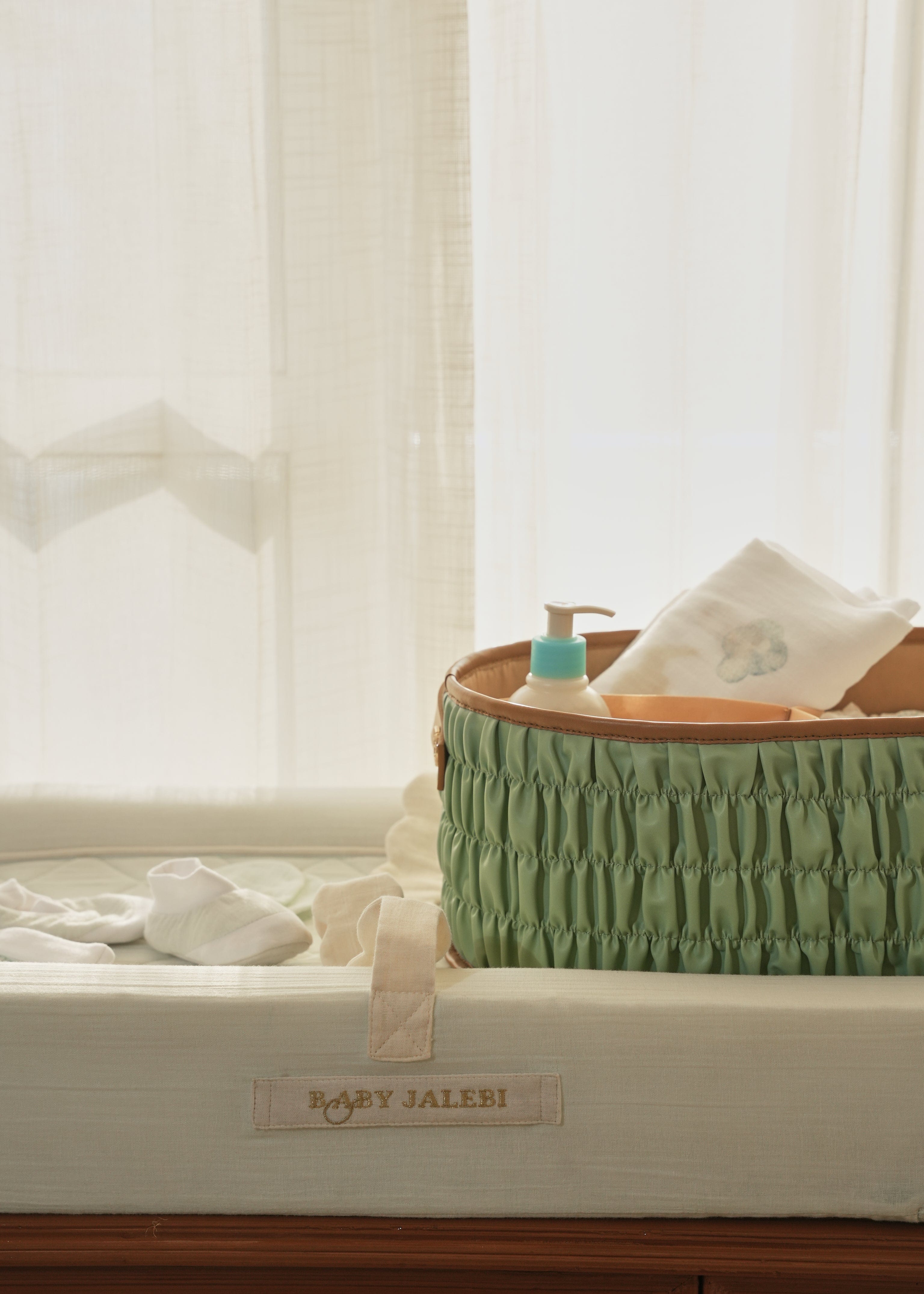 Dune Diaper Caddy Organizer - Mint Green Baby Essentials Storage for Nursery, Changing Table & On-the-Go | Perfect for Diapers, Wipes & Baby Care Items