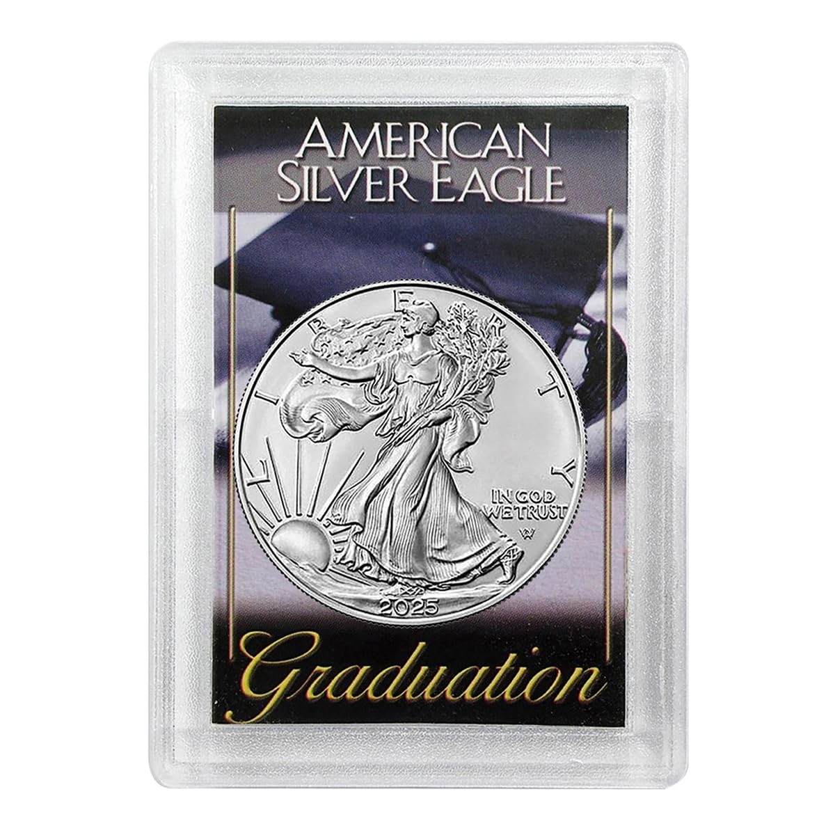 2025 American Silver Eagle 1 oz .999 Fine Silver Coin - US Mint Uncirculated with Graduation Commemorative Holder - Perfect Graduation Gift & Silver Investment for Collectors